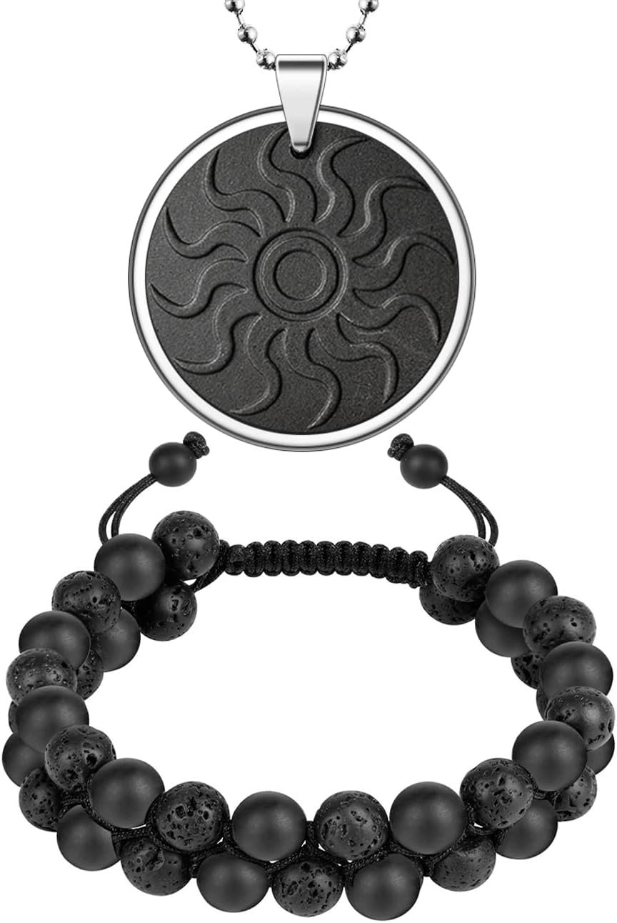3 in 1 SET Necklace Pendant and Bracelet and Sticker for Women/Men | Pendant – Metal Frame Protection, Bracelet – Two Layers of Beads, Sticker – EMF Blocker, Reduce Anxiety, Relieve Stress