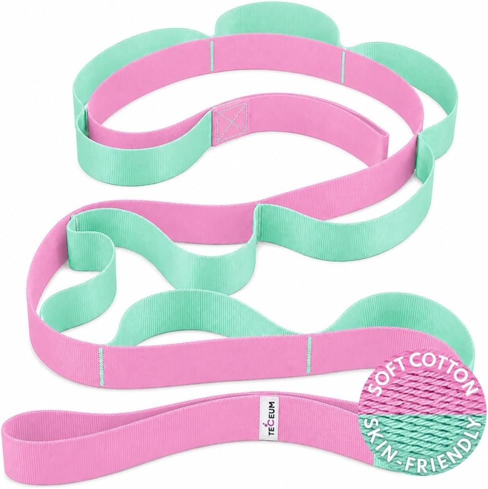 TECEUM Stretching Strap with 10 Loops for Physical Therapy & Rehab | Non-Elastic Yoga Stretch Band for Hamstring, Leg, Hip & Knee Rehab, Pilates, Flexibility & Mobility Exercises for Men & Women