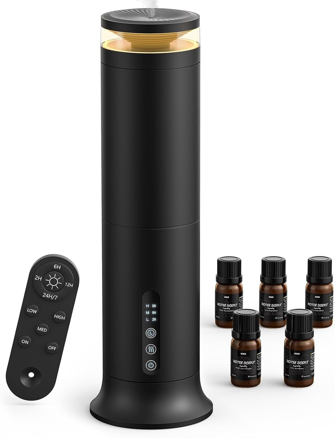 Waterless Diffuser with 5 Hotel-inspried Scent Oil Set – Cold Air Diffuser Up to 2000 Sq.ft for Large Home Office Hotels and Spas, Remote & Panel Control, 4 Timer 3 Scent Intensity Models, 3.4 fl oz