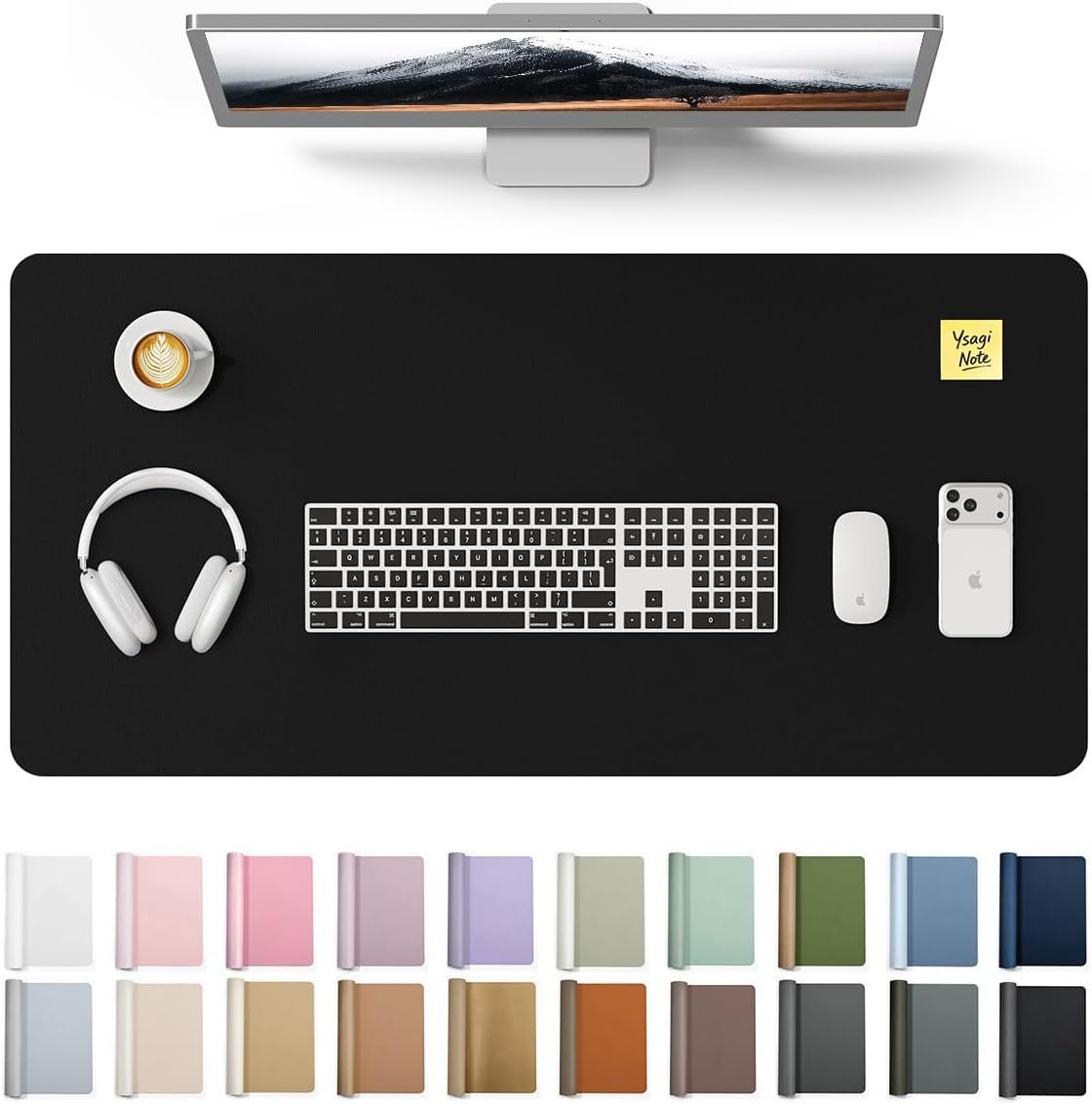 YSAGi Leather Desk Protector, Office Mat, Large Mouse Mat, Non-Slip PU Leather Blotter, Laptop Desk Mat, Waterproof Writing Pad for Office and Home (Black, 31.5″ x 15.8″)