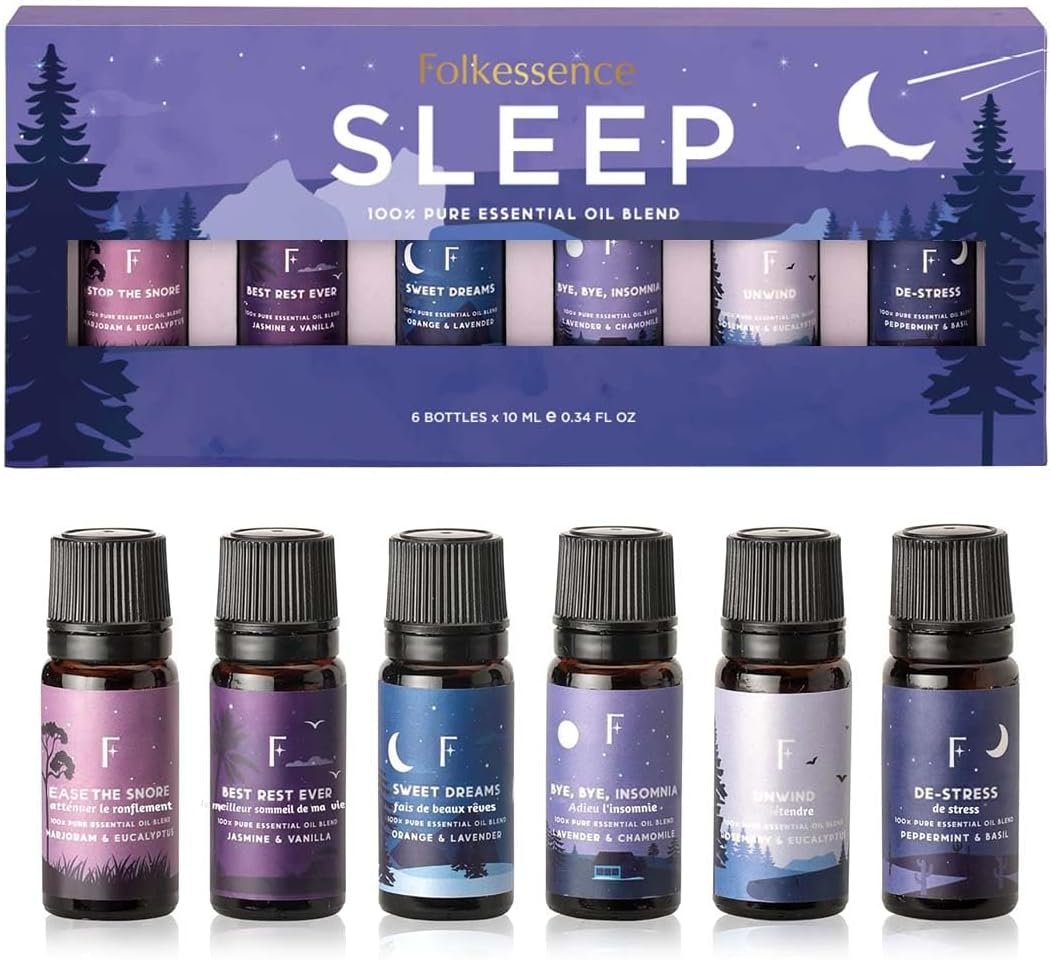Folkulture Sleep Essential Oils for Diffusers for Home – Set of 6 | Premium Relaxing Essential Oil Set for Sleep Essentials, Aromatherapy & Meditation | Lavender, Peppermint, Jasmine Eucalyptus Orange