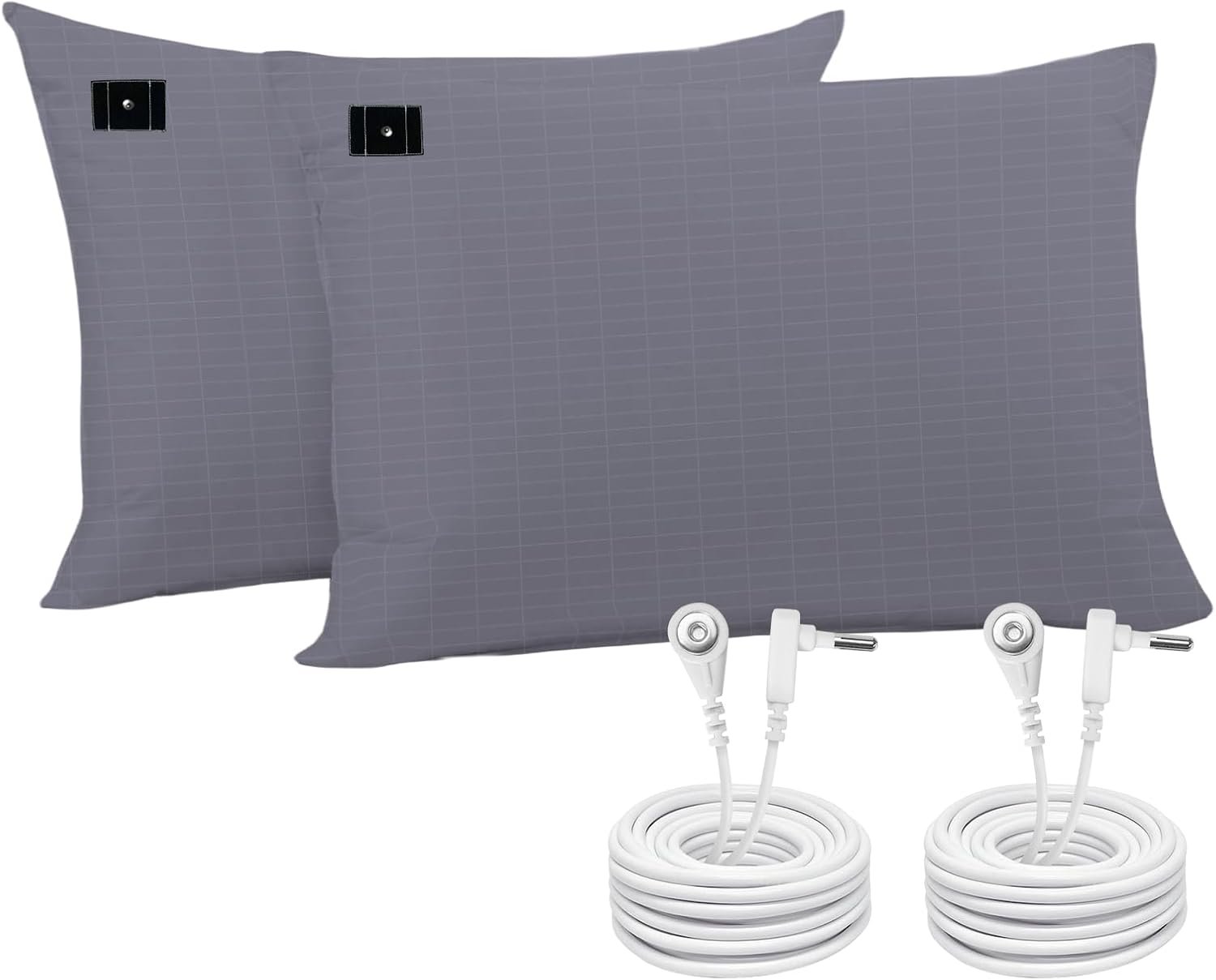 Grounding Pillowcase 2 Pack, Grounding Pillow Cases with 15ft Grounding Cord, Organic Cotton + Silver Fiber Conductive Grounding Pillow Case for Improve Sleep