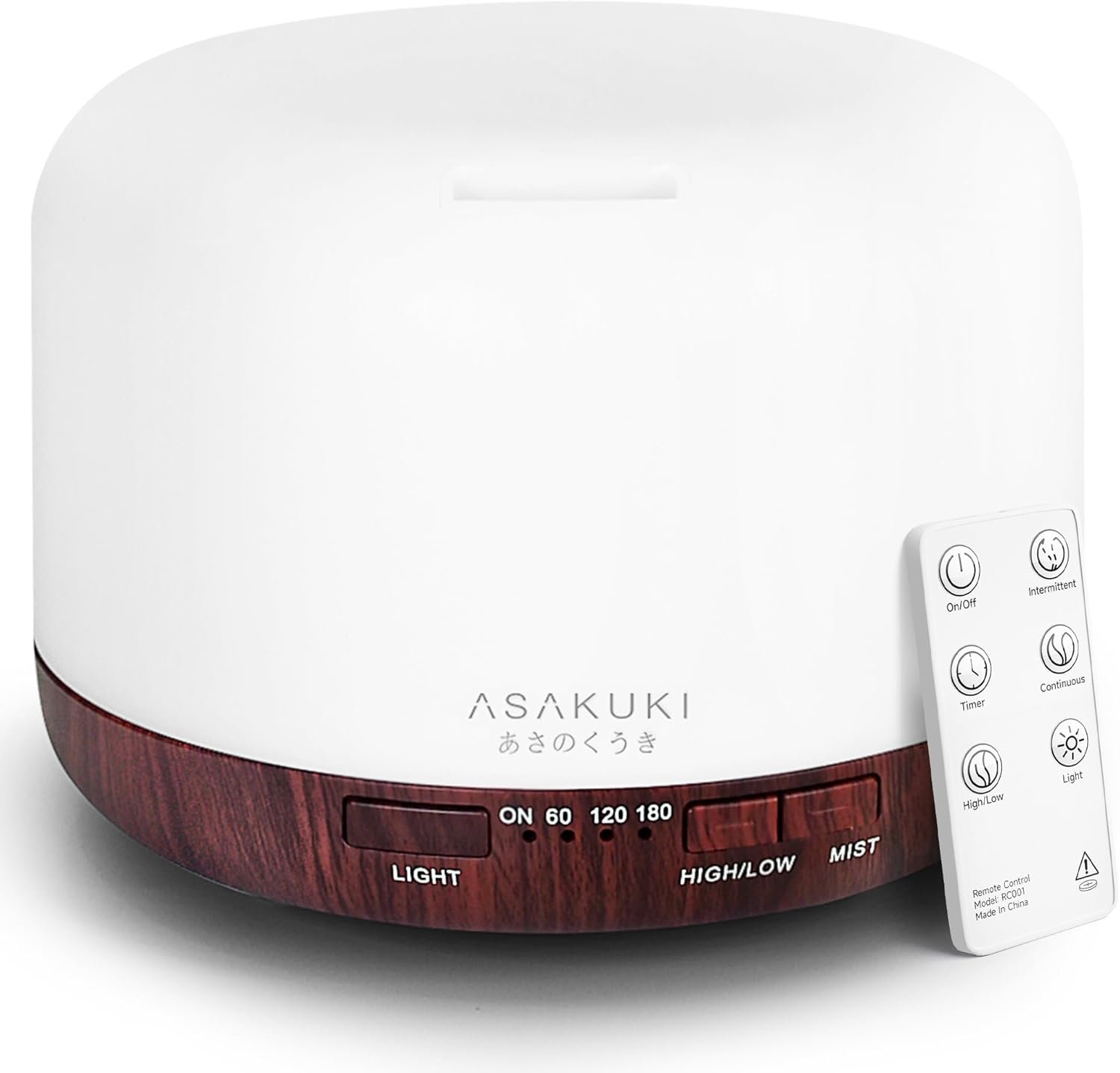 ASAKUKI Essential Oil Diffuser for Home, 500ML Aromatherapy Diffuser Humidifier with Remote Control, 7 Color LED Lights, Quiet Cool Mist Diffuser for Bedroom, Living Room, Office (Reddish-Brown)