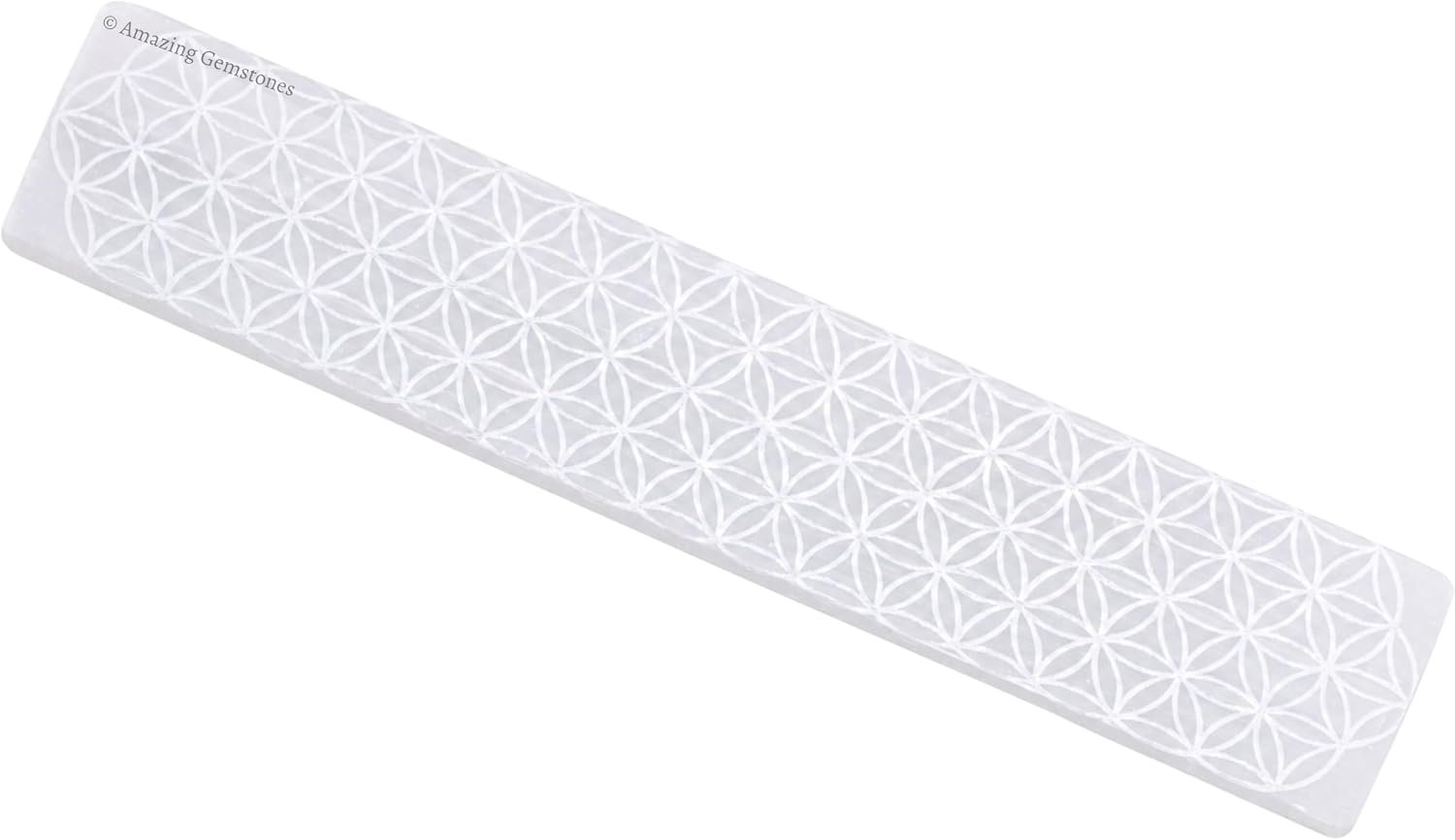 Amazing Gemstone Selenite Crystal Charging Plate for Crystals and Healing Stones, 7.5″ Selenite Crystal Plate Engraved Flower of Life Coaster for Home, Office Table Decor (Selenite Stick)