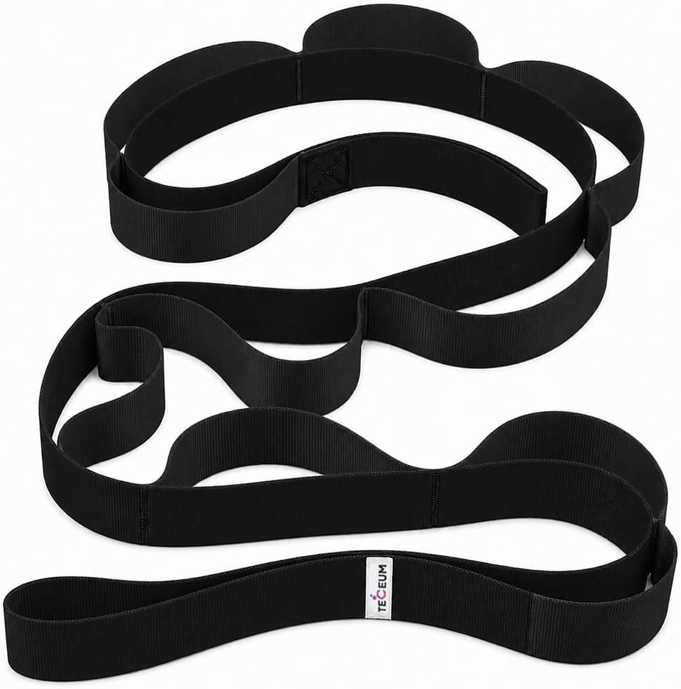 TECEUM Stretching Strap with 10 Loops for Physical Therapy & Rehab | Non-Elastic Yoga Stretch Band for Hamstring, Leg, Hip & Knee Rehab, Pilates, Flexibility & Mobility Exercises for Men & Women