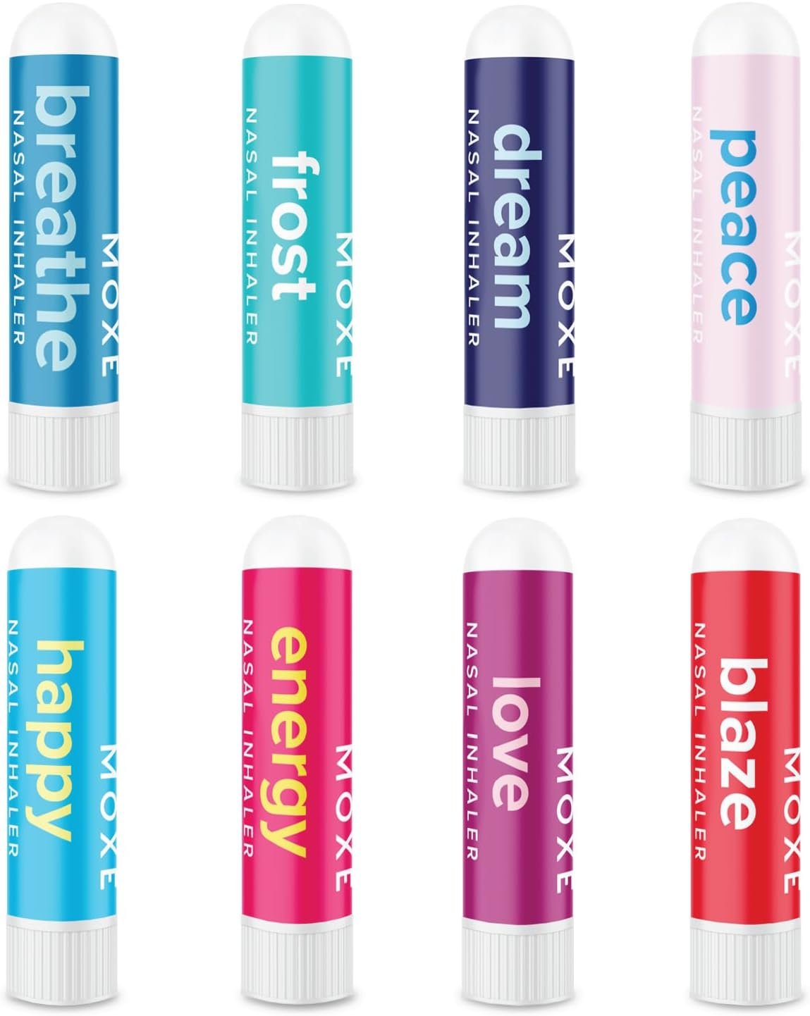 MOXĒ Nasal Inhaler Bundle, 8 Essential Oil Blends, Aromatherapy Sticks, Warming & Cooling Fragrances, Undiluted Oil, Natural Ingredients