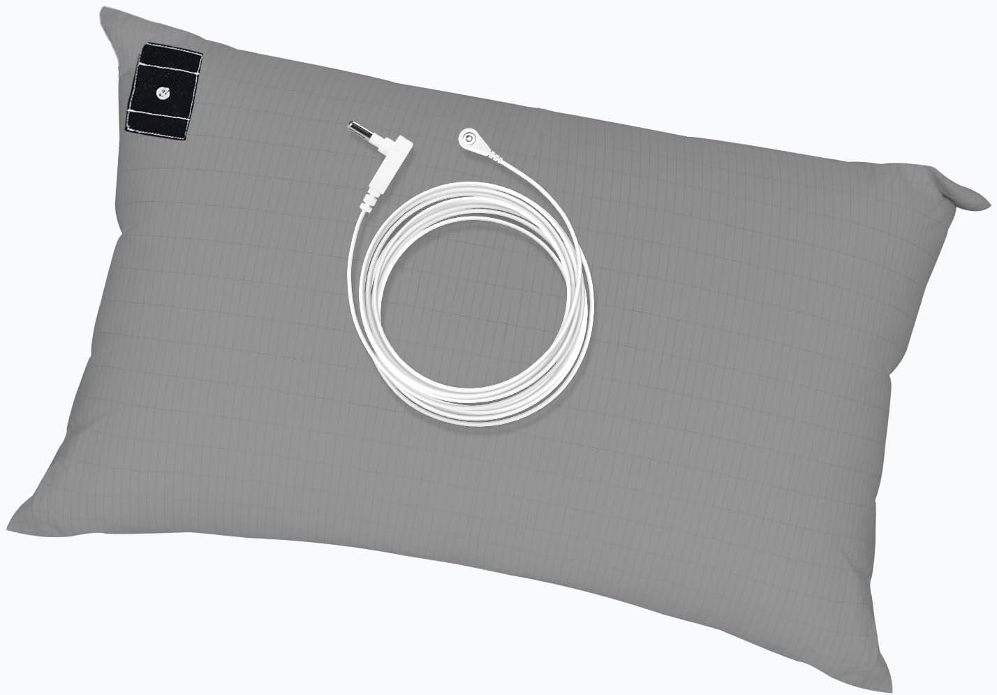 RIQINXIN Grounding Pillowcase with 15 Ft Grounding Cord Conductive Grounding Pillowcase Fits King Size 20x36in for Reduce Stress 1Pcs Gray