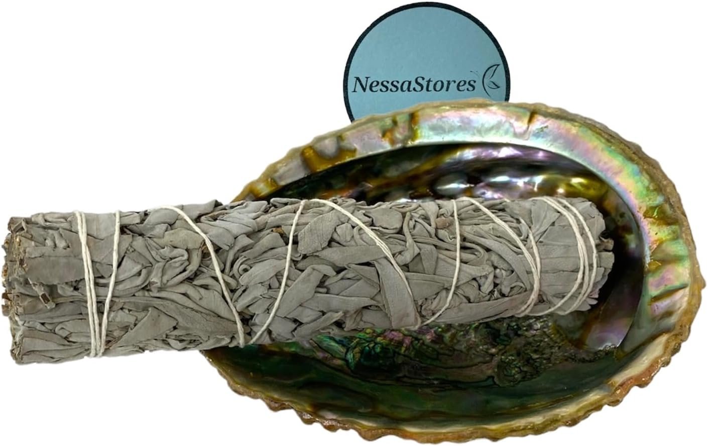 NessaStores 2 pc Sage Smudge Kit with 7″ White Sage & 6″-7″ Abalone Shell | All Natural for Home Cleansing, Stress Relief, Meditation, and Removing Negative Energy. JC-213-C