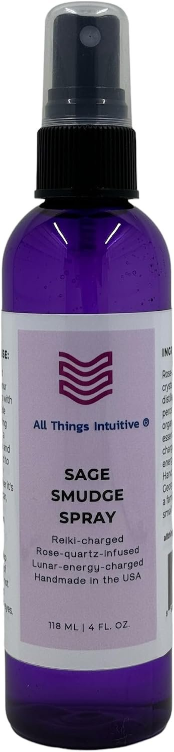 Smokeless Sage Spray with Rose Quartz, Lunar Charged Water, Reiki Infused Energy Cleansing Spray for Home, Emotional Reset, Space Clearing, 4 oz – All Things Intuitive