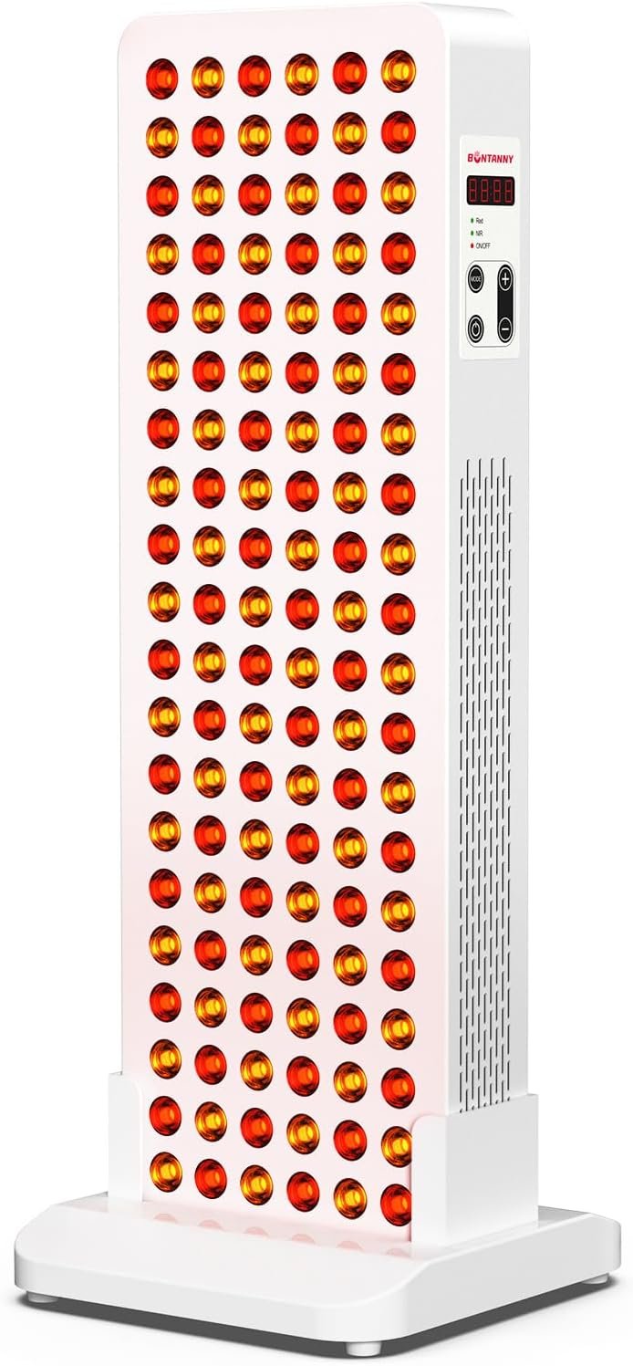 BONTANNY Red Light Therapy with Base, 630/660/810/830/850nm 5 Wavelengths Red Near Infrared Light Device with 120 Dual Chip Clinical Grade LEDs, Remote Control, Timer for Face, Body, Skin, BO-600