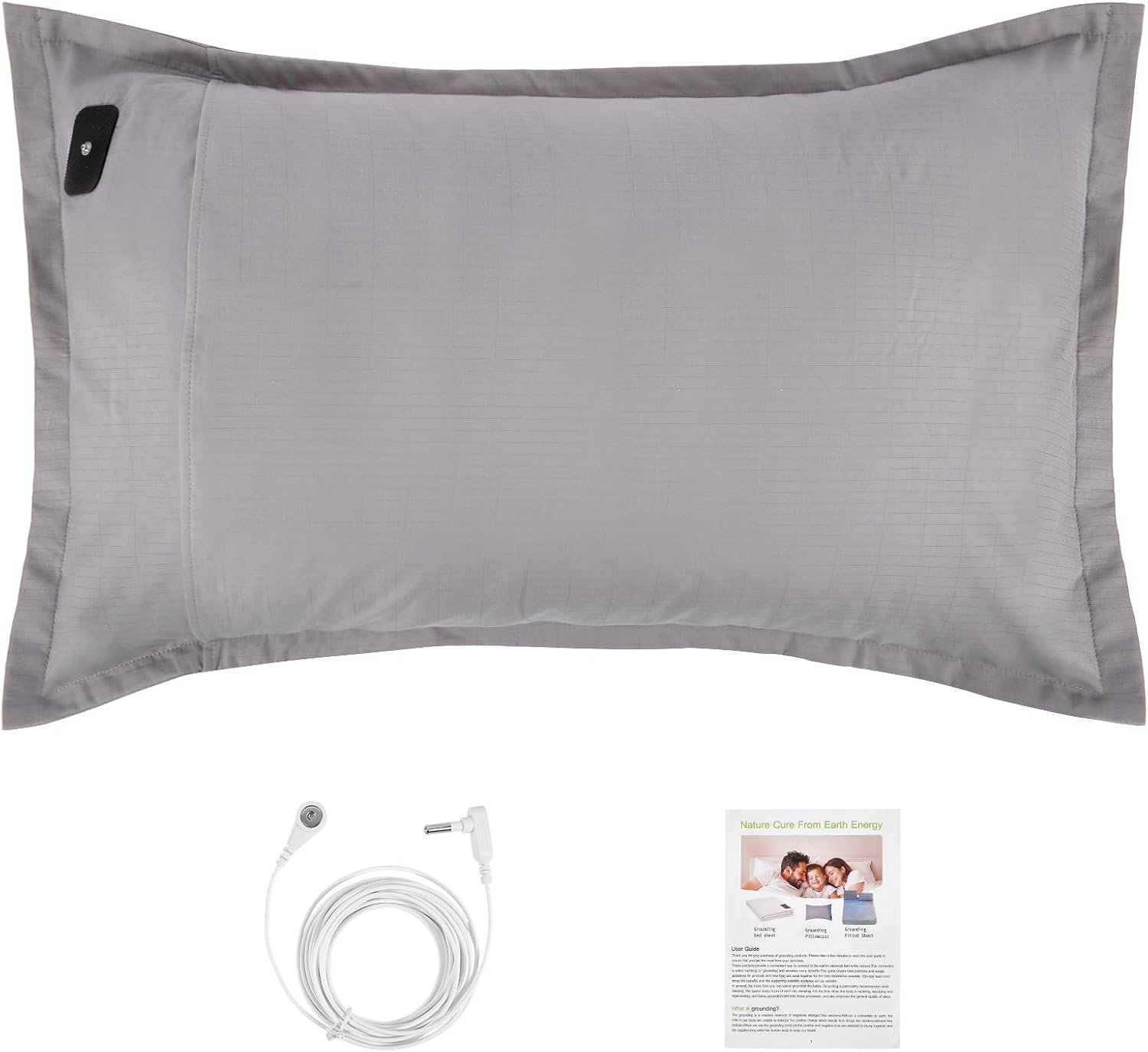 Queen Size Grounding Pillowcase, Earthing Pillow Cover with 50% Bamboo Viscose, 45% Organic Cotton, 5% Silver Fiber for Deep Sleep & Anxiety Relief (Gray)