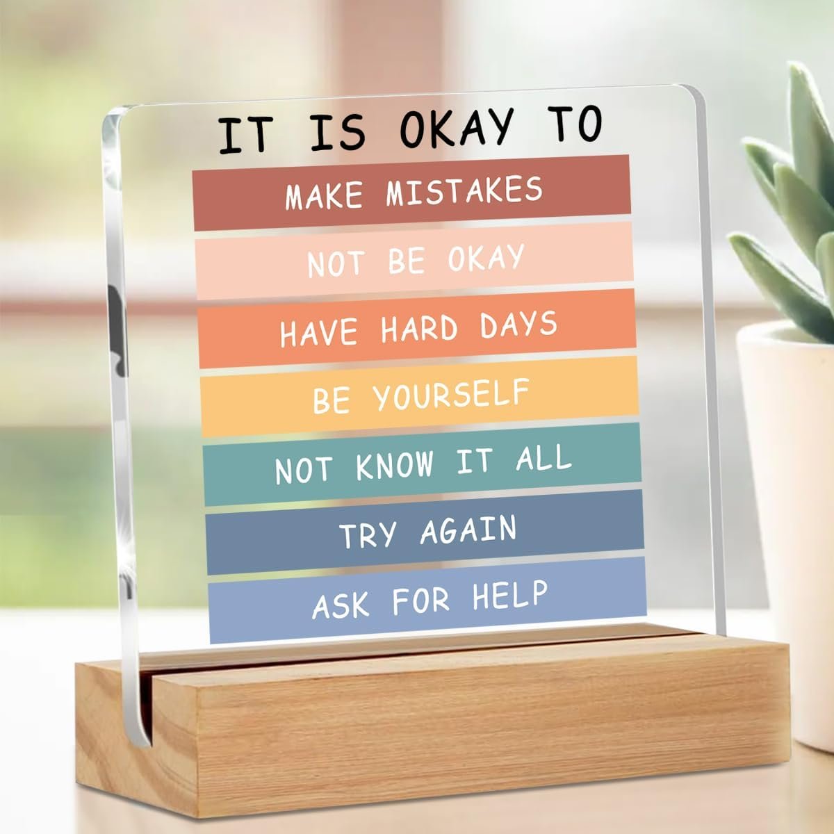 Inspirational Positive Affirmations Acrylic Sign, Motivational Therapy Office Classroom Decor Clear Desk Decorative Sign with Stand, Bedroom Calm Down Corner Living Room Home Decors