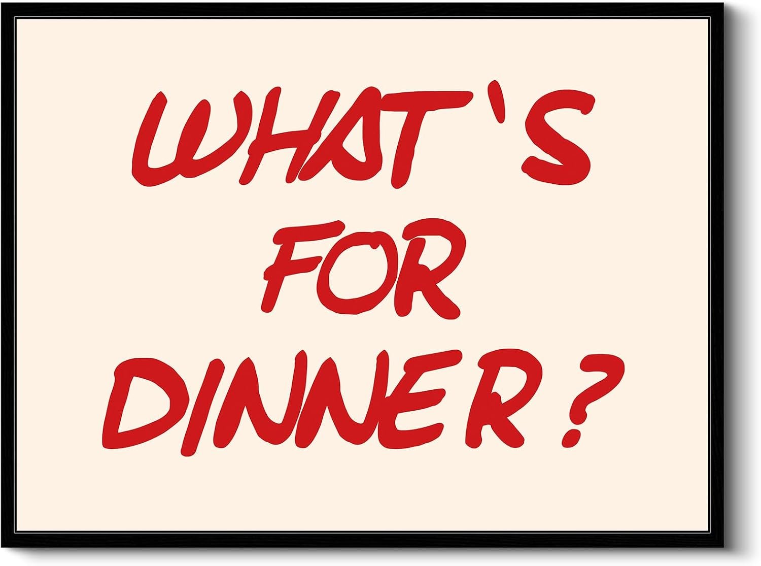 Framed Canvas Wall Art 12″x16″ Funny Playful Kitchen Decor, Minimalist What’s for Dinner? Modern Dining Room Typography Art, Quirky Sign with a Humorous Touch Lighthearted Home Decor