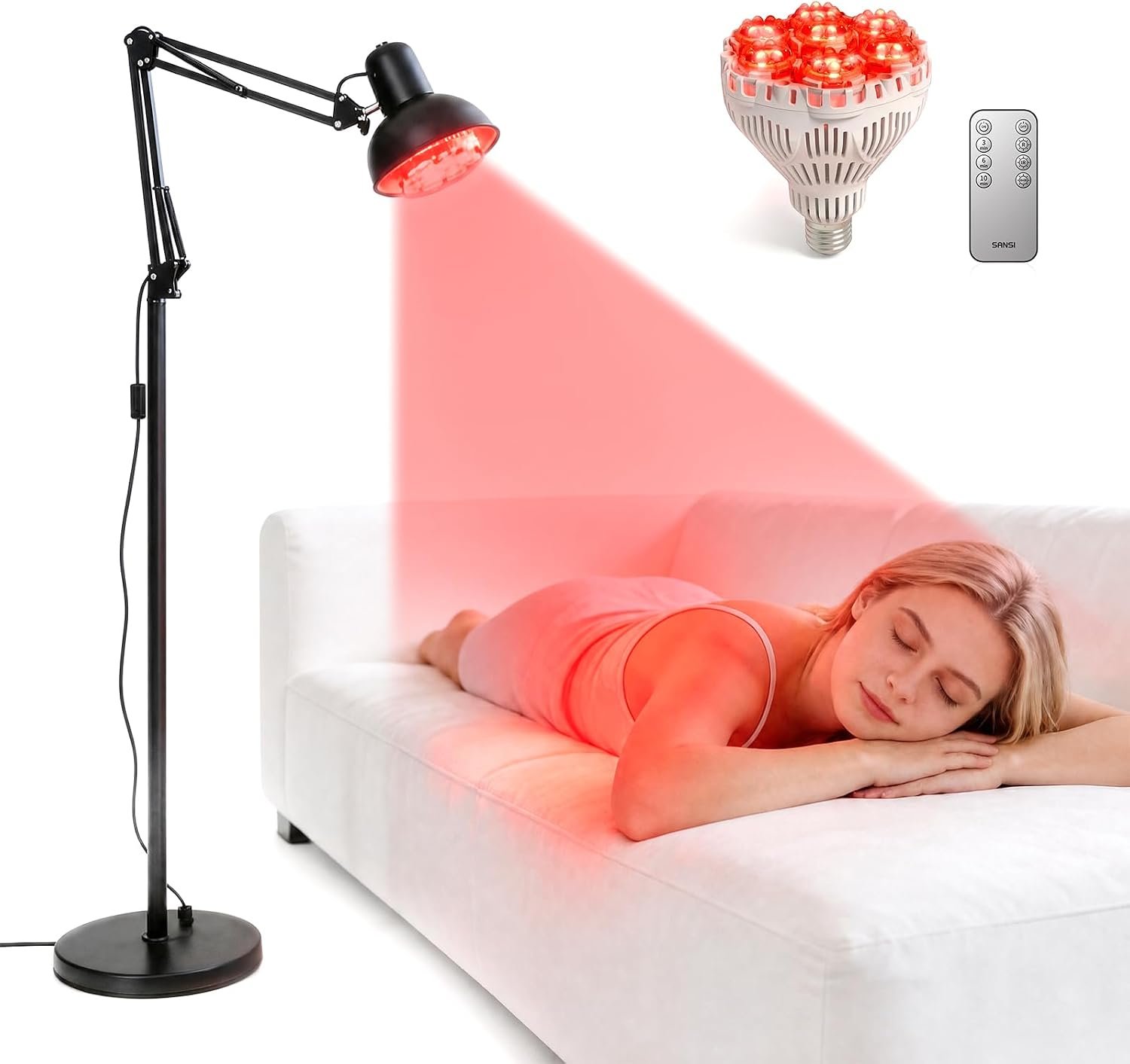 SANSI Red Light Therapy Lamp for Body Face with 66in Adjustable Stand, 660nm 850nm, 56 Dual Chip LEDs, 32W High Irradiance Near Infrared Light for Skin Care, Muscle Comfort, Scalp Health, Relaxation