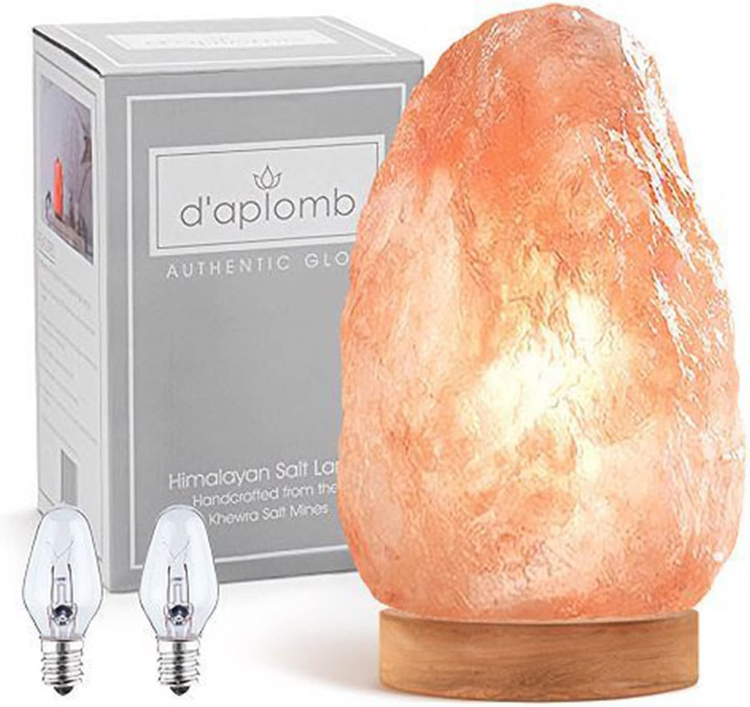 d’aplomb 100% Authentic Natural Himalayan Salt Lamp; Medium Hand Carved Natural Chunk Pink Crystal Rock Salt from Himalayan Mountains; Dimmer Cord; 7 lbs