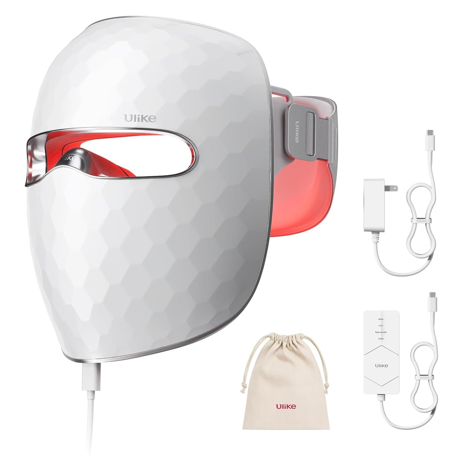 Ulike ReGlow LED Face Mask, Red Light Therapy for Face, Red, Blue, Yellow & Infrared Light Therapy for Acne & Anti-Ageing, Cordless, Remote Control, Eye Protection, Home Skincare Device for Women Wife