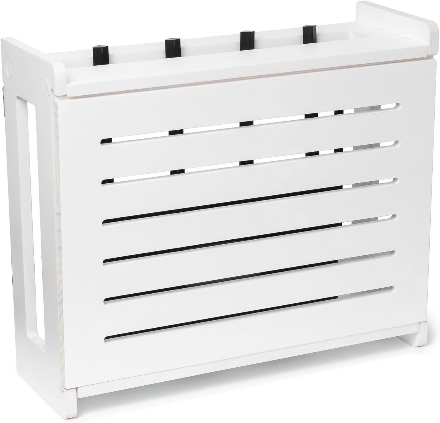 Wooden WiFi Router Storage Box – Standard Wall Mountable Decorative Modem Shelf Hider Cover with Cable Management System – Rustic Home Organization Solution for Most Routers Up To 11″ Tall – White