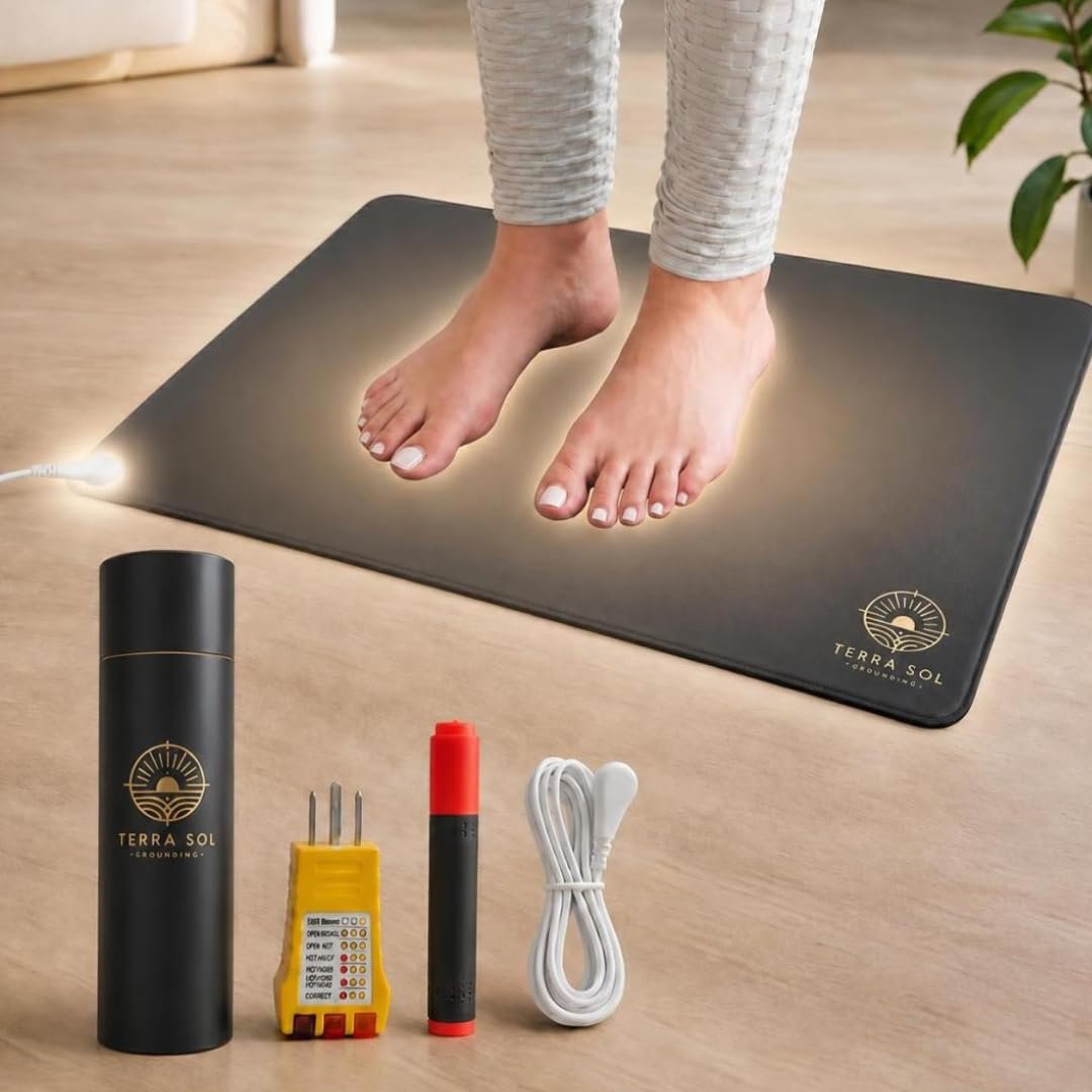 Terra Sol 24×16″ Carbon Infused Grounding Mat for Feet | Deeper Sleep & Body Recovery | Verified Safe Setup with Included Testers | 15ft Cord | Earthing Mat Grounding Pad for Desk, Chair