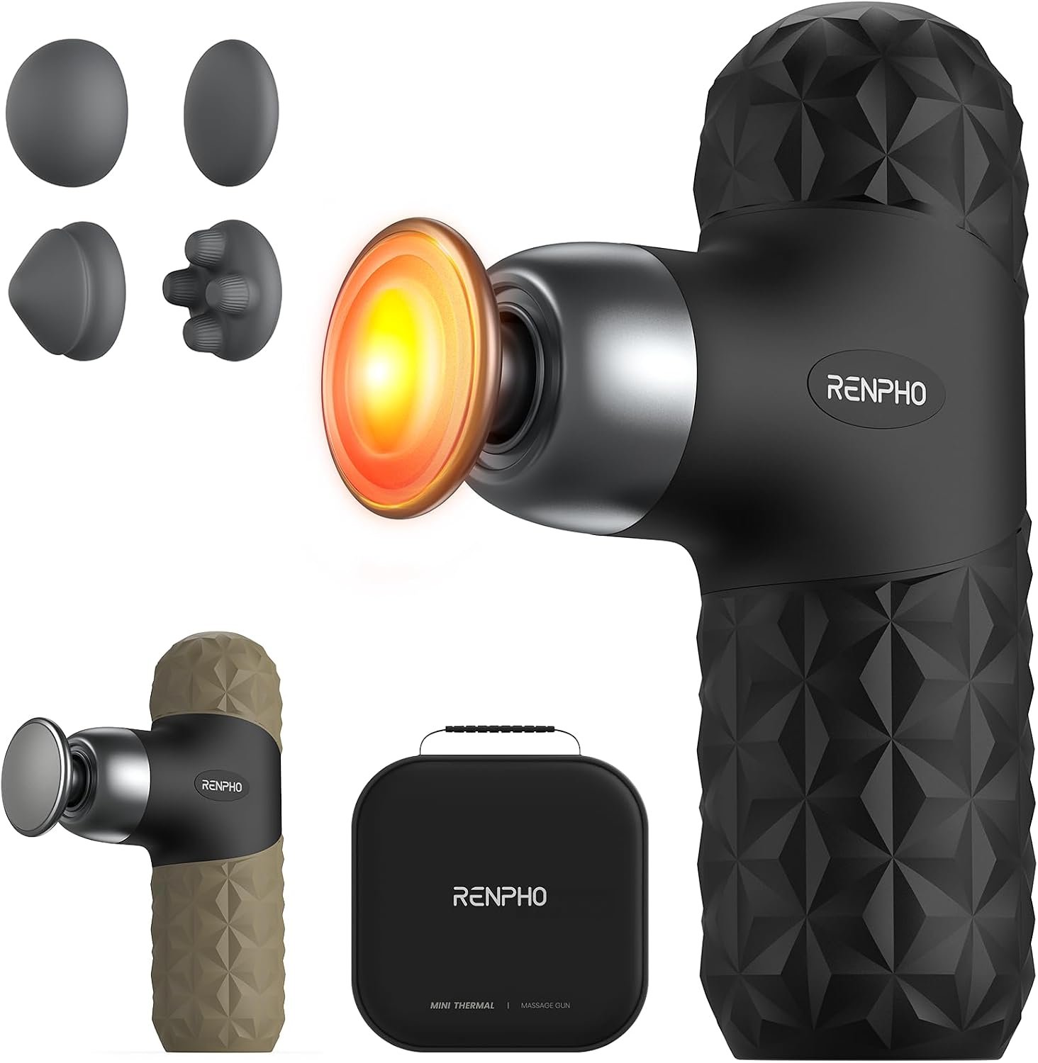 RENPHO Mini Thermal Massage Gun with Heat, Portable Deep Tissue Percussion Massager with 4 Heads for Neck & Back Comfort, Ultra-Quiet for Home, Office & Travel, Carry Case, Gifts for Men Women