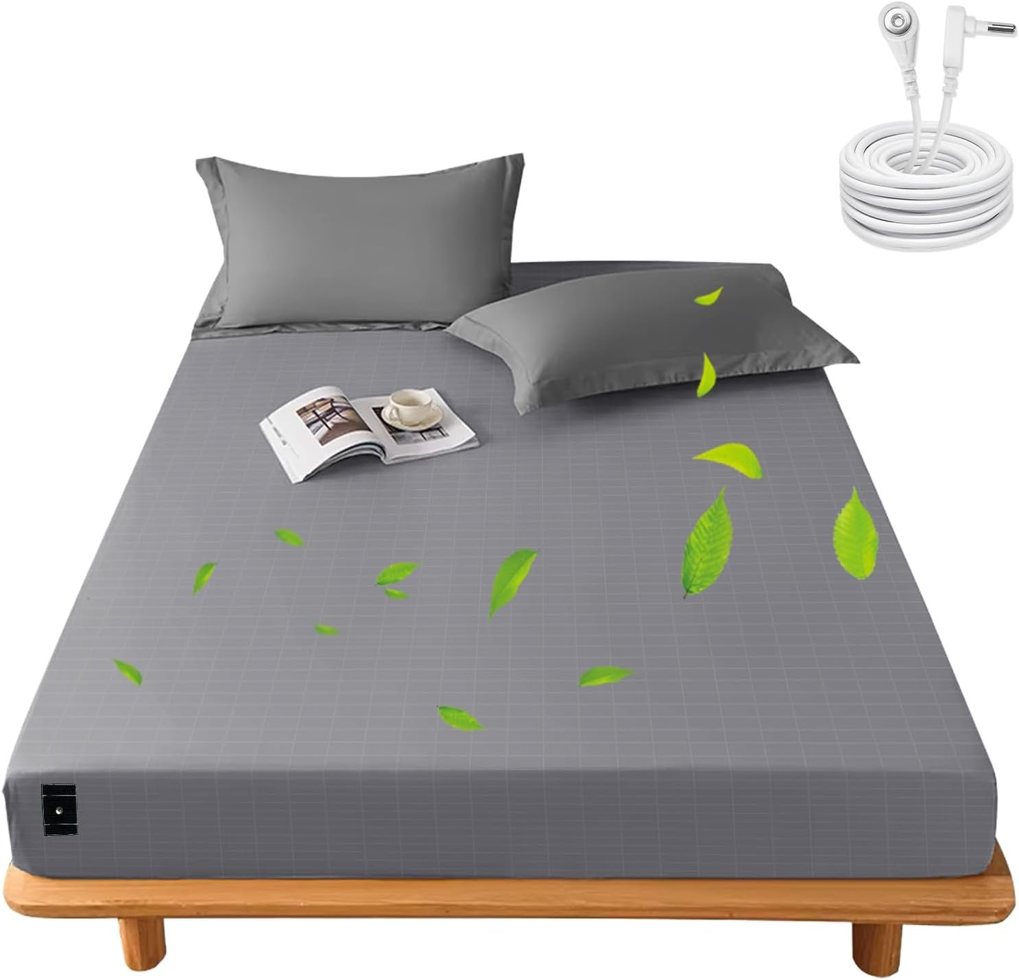 Grounding Sheets Full Size, Grounding Fitted Sheet 54x75x14 in,10% Pure Silver Fiber, Grounded Bed Sheets for Improved Sleep & Wellness (Gray, Full)