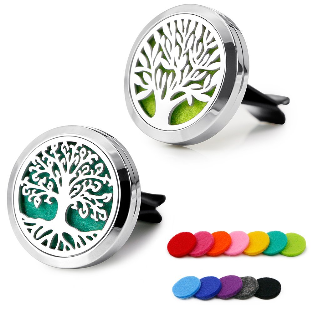 RoyAroma Car Air Freshener, 2PCS 30mm Car Aromatherapy Essential Oil Diffuser Stainless Steel Cars Diffuser with Vent Clip 12 Felt Pads