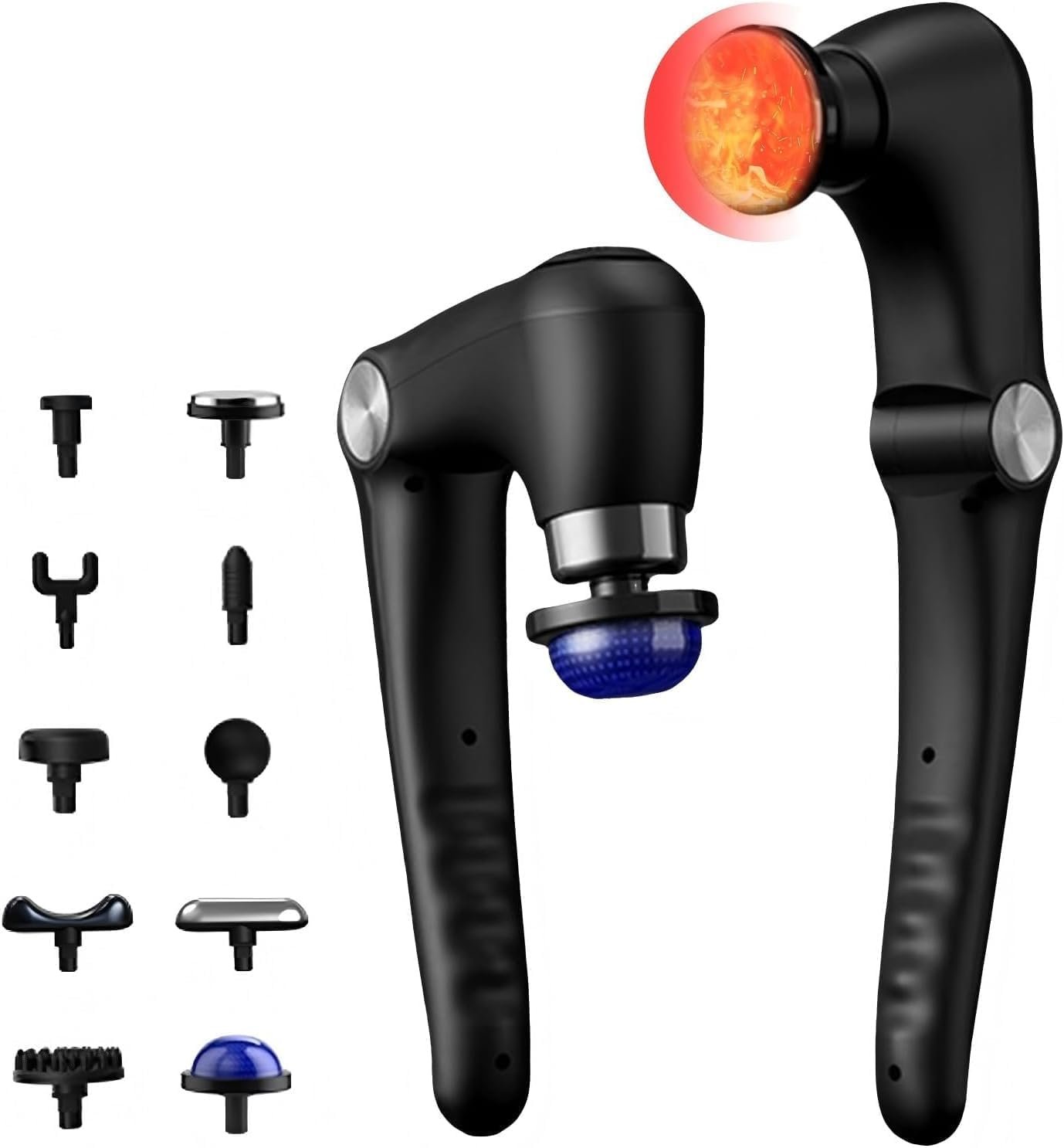 Massage Gun with 10 Replacement Heads, Massage Gun with Heat, Back Massager for Pain Relief Deep Tissue, Massager for Shoulder & Back Muscle Recovery, (Black)