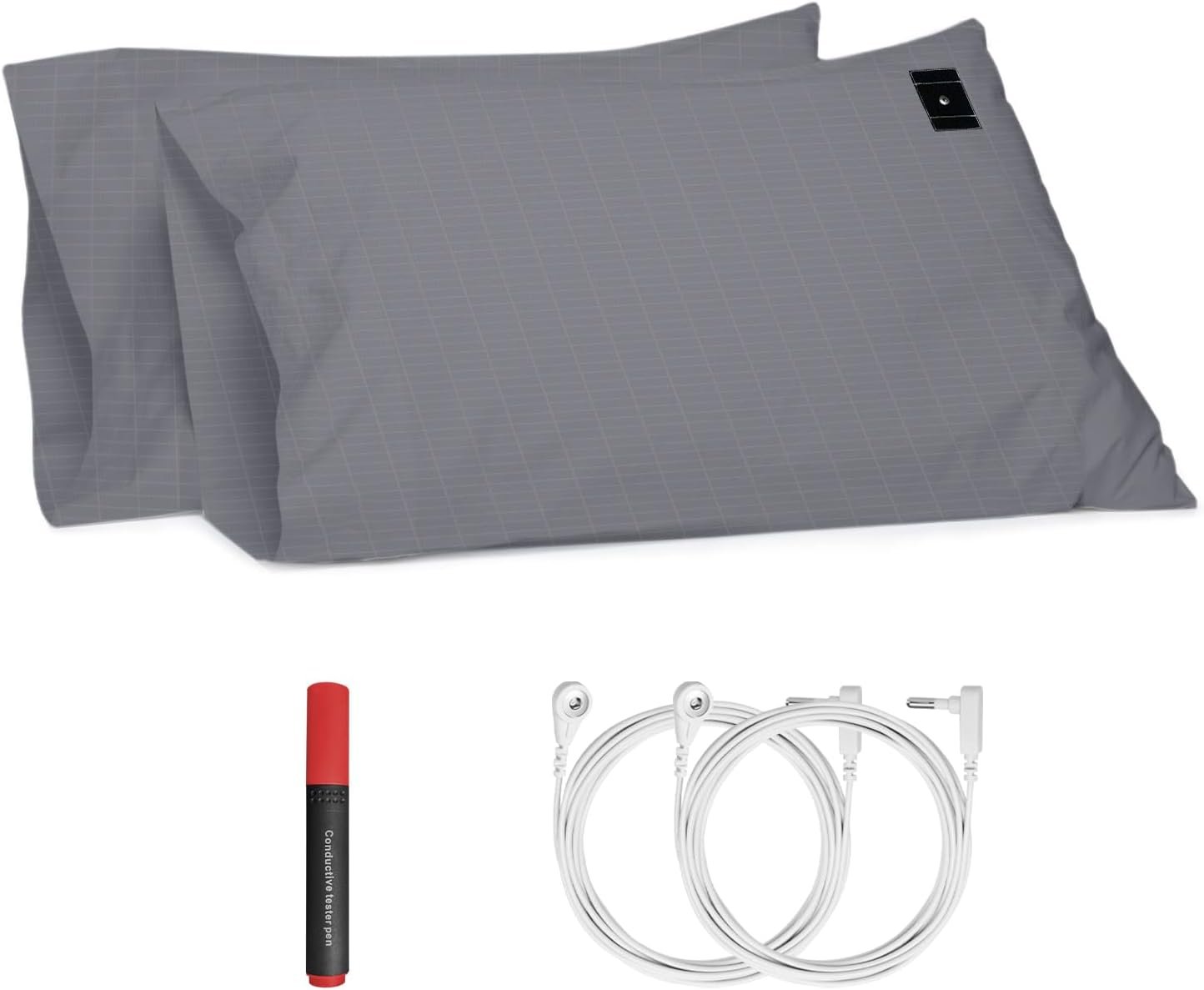 Grounding Pillowcase Queen Grounding Pillow Cases Premium Cotton with 15ft Cord and Test Pen for Improving Sleep Quality Better Energy（Gray, Queen – 20x30in） Pack in 2.