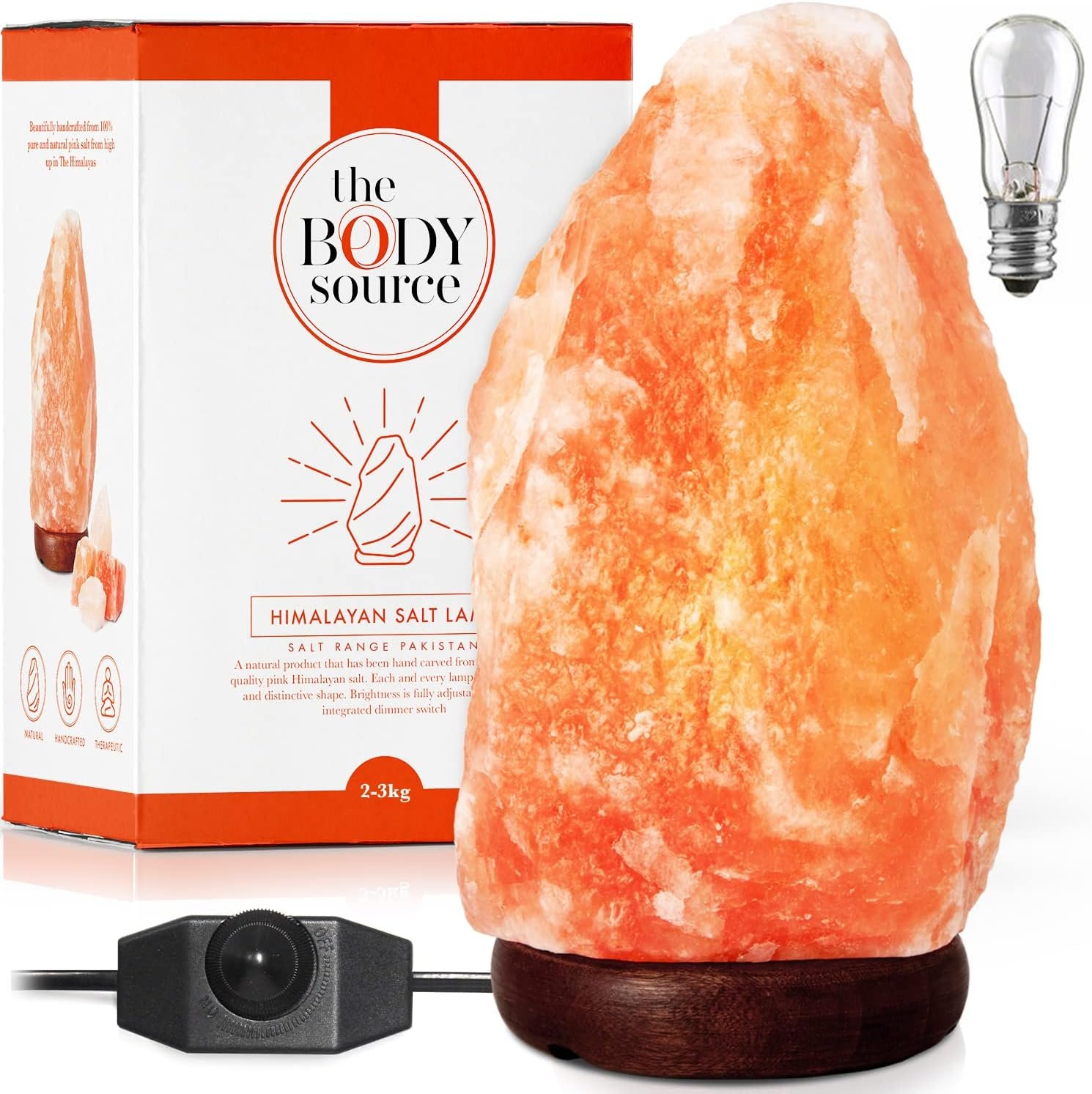 Himalayan Salt Lamp for Bedroom Large 6–8 Inch Pink Salt Rock Lamp with Dimmer, Wooden Base & Spare Bulbs | Calming Ambient Night Light | Thoughtful Wellness Gift for Women, Home, or Office
