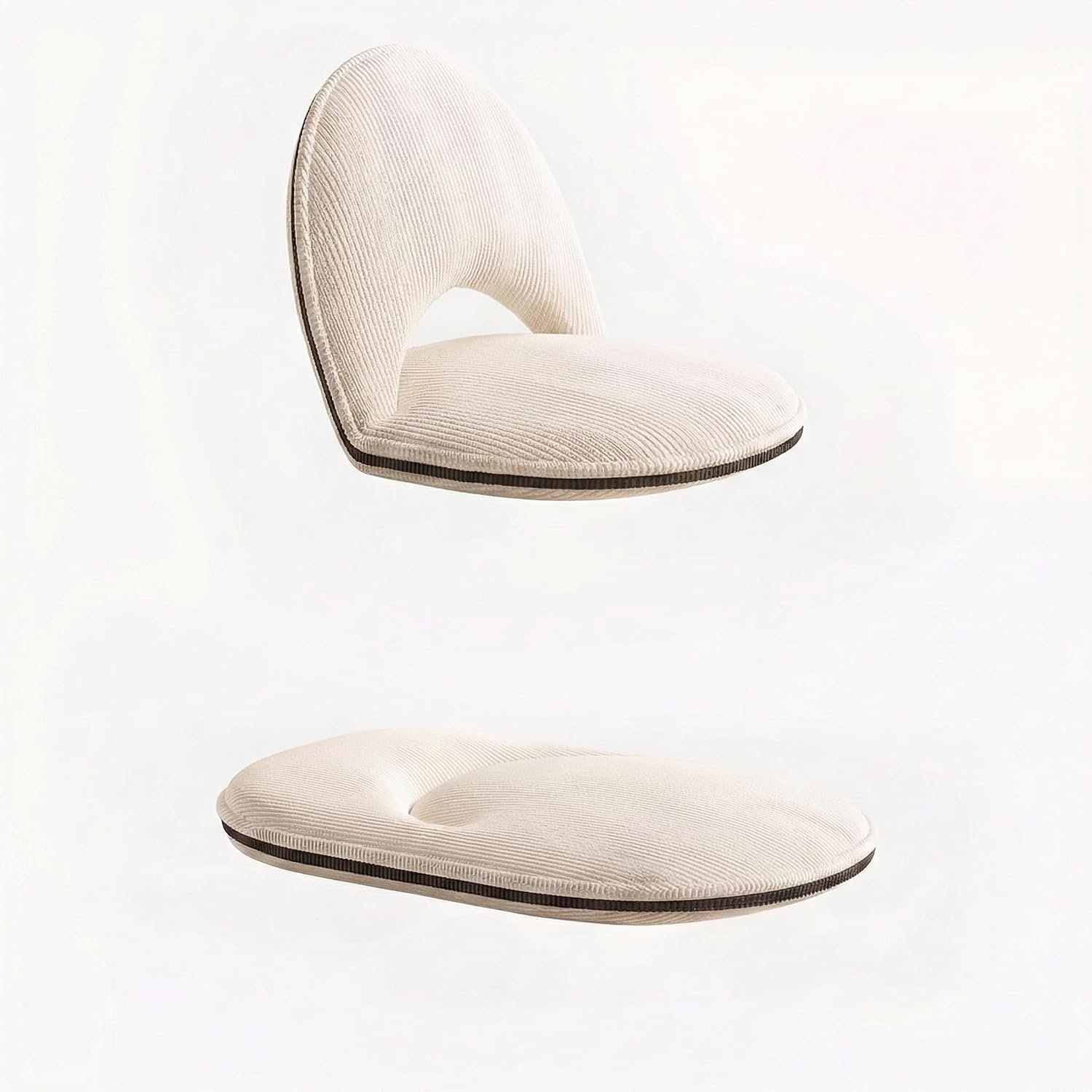 Foldable White Adjustable Floor Chairs with Back Support, Tatami Style Folding Floor Chair for Bedroom, Bay Window, Balcony, Living Room or Bedside – Single Seat Floor Lounger with Backrest Cushion