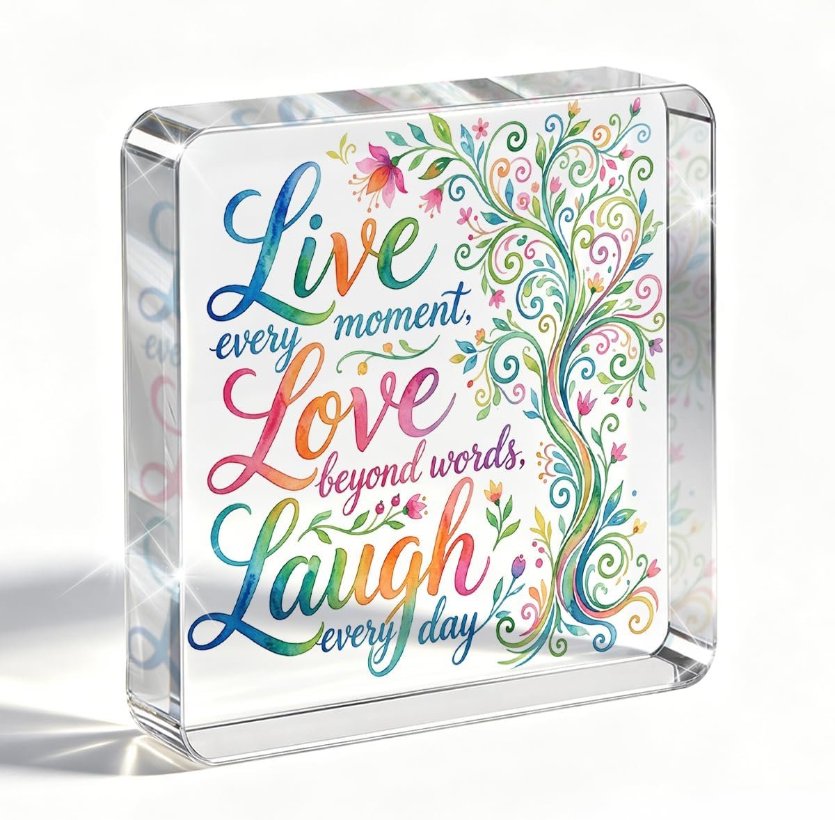 Inspirational Quotes Desk Decor, Watercolor Tree Acrylic Sign, Positive Affirmations Office Desk Accessories Table Decor for Home Bedroom Living Room, Boho Floral Lover Gift for Women Friend 4×4”
