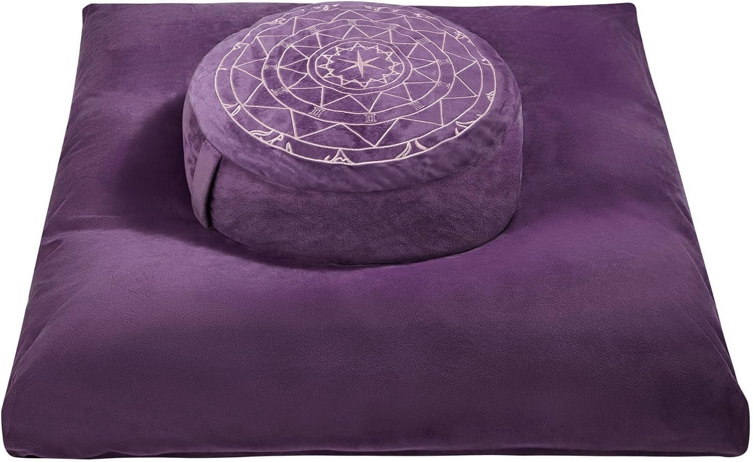 ellier Zafu & Zabuton Meditation Cushion Set – Buckwheat Hull & Memory Foam Pillows, Ergonomic Support for Yoga, Mindfulness – Organic Velvet Cover, Large Size, Purple