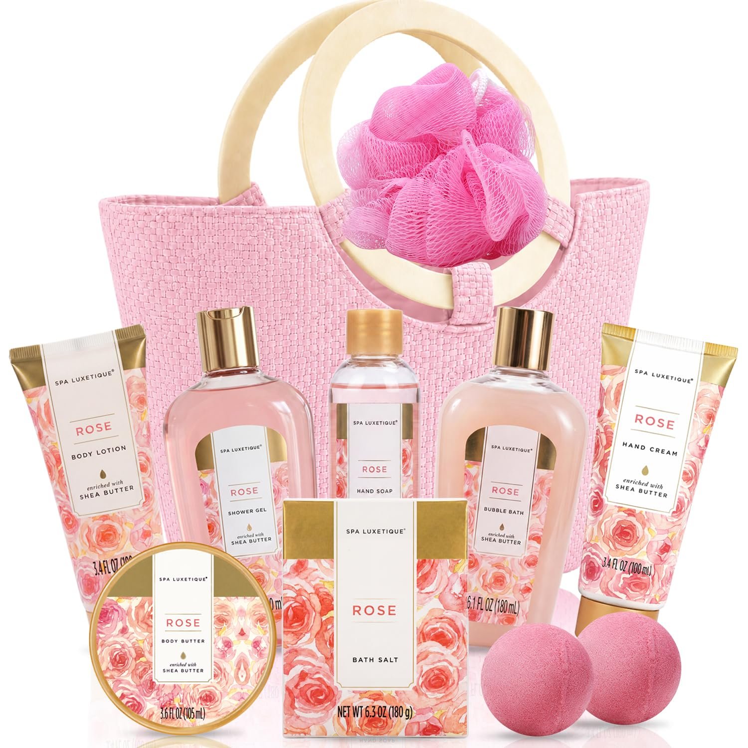 Spa Luxetique Rose 10pc Gift Baskets for Women Spa Gift Set