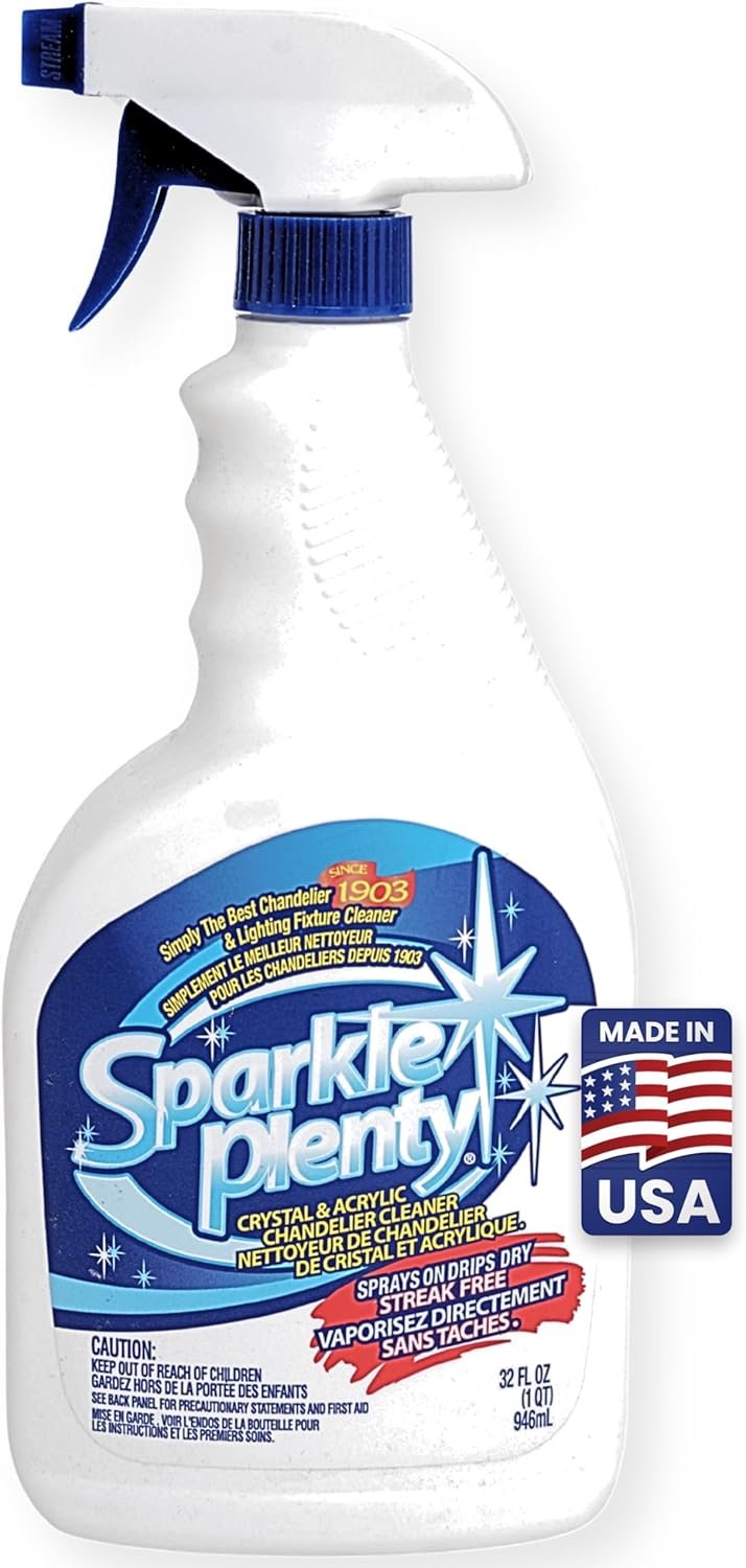 Sparkle Plenty Chandelier Cleaner Drip Dry Spray No Wipe for Dust, 32 oz | Instant Shine Glass Cleaner Spray, Easy Streak Free All Purpose Duster Spray for Cleaning Crystals, Chandeliers, Collectibles