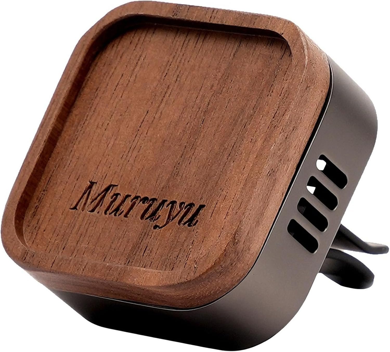 Walnut Wood Car Vent Diffuser, Essential Oil Diffuser for Car, Zinc Alloy with Magnetic Cover, Refillable Non-Electric Air Freshener, Subtle & Controlled Scent