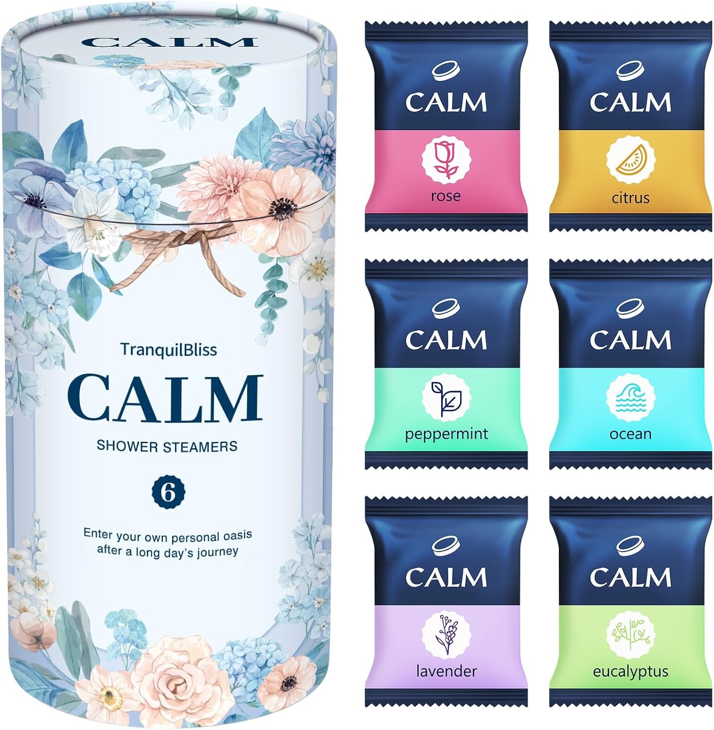 TranquilBliss Shower Steamers 6 Count, Scented Shower Bombs with Organic & Natural Fragrance, Self-Care & Relaxation Birthday Gifts for Women Who Have Everything – Valentine’s Day Presents
