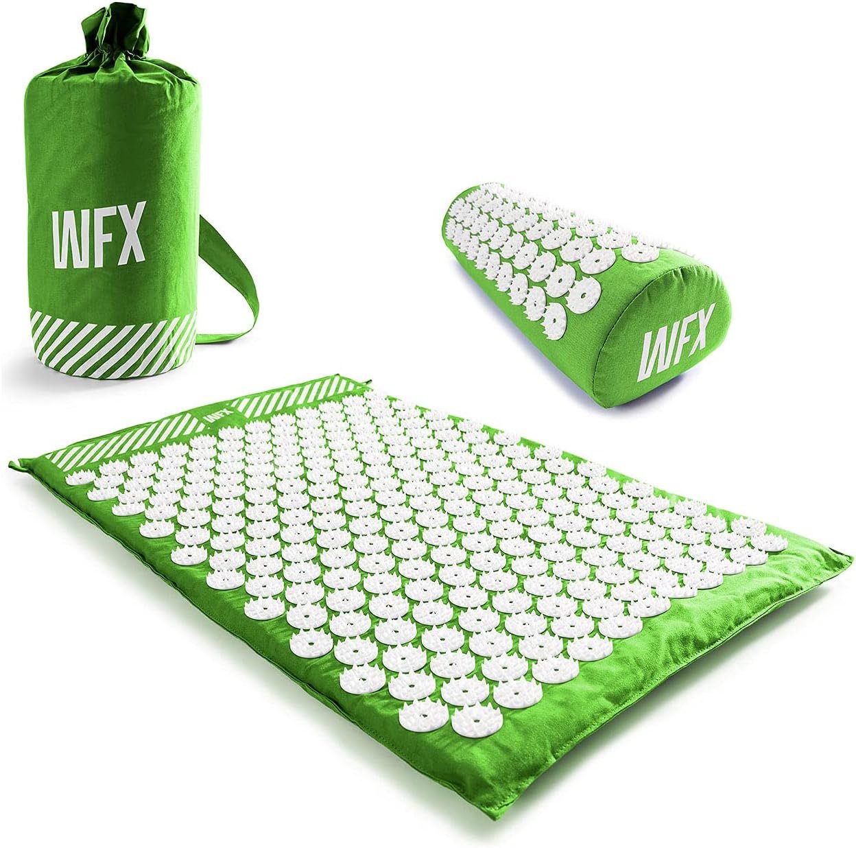 Acupressure Mat and Pillow Set – Relieves Stress, Back, Neck, and Sciatic Pain – Comes with a Vinyl Carry Bag for Storage and Travel – Green