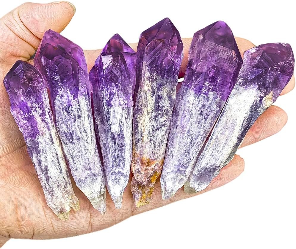6pcs Natural Raw Amethyst Crystal Point Wand Set, Healing Home Decor | Single Terminated Natural Cluster Scepter – Sharp Tips for Reiki Energy Channeling & Chakra Balancing Gift Set
