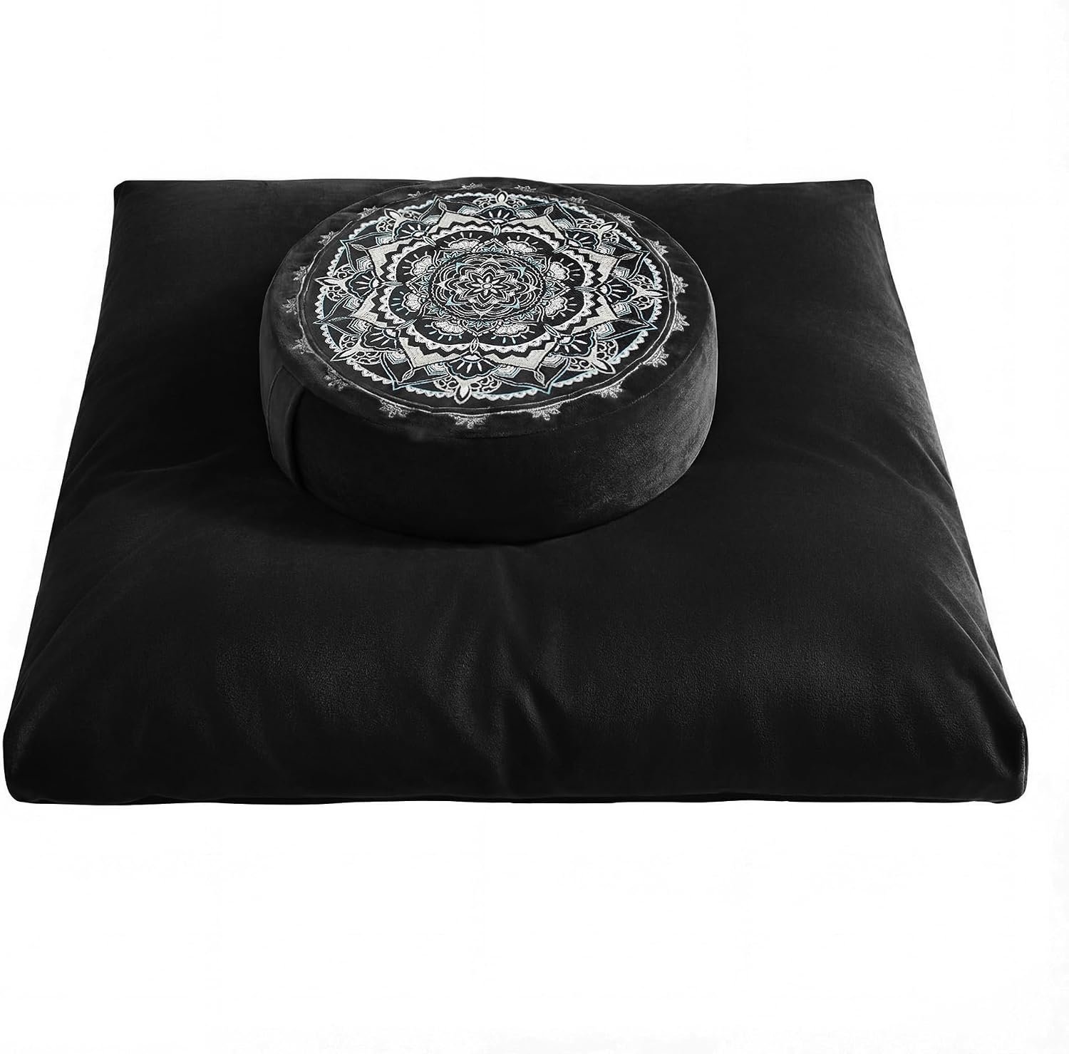 Ultimate Meditation Cushion Set – 2-in-1 Zafu & Zabuton, Buckwheat & Memory Foam, Velvet Cover for Yoga & Mindfulness (Black)