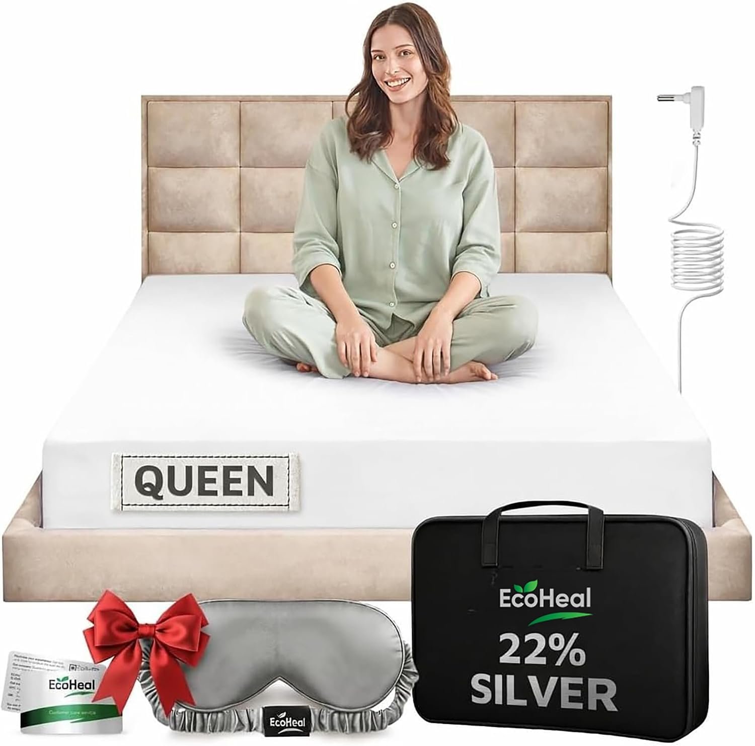 Luxury Grounding Sheets Queen 22% Silver Fiber, 74% Cotton, 4% Silk, Quality Certified Grounded Well Bed Sheet – Conductive Earth Fitted Sheet for Better Sleep, White