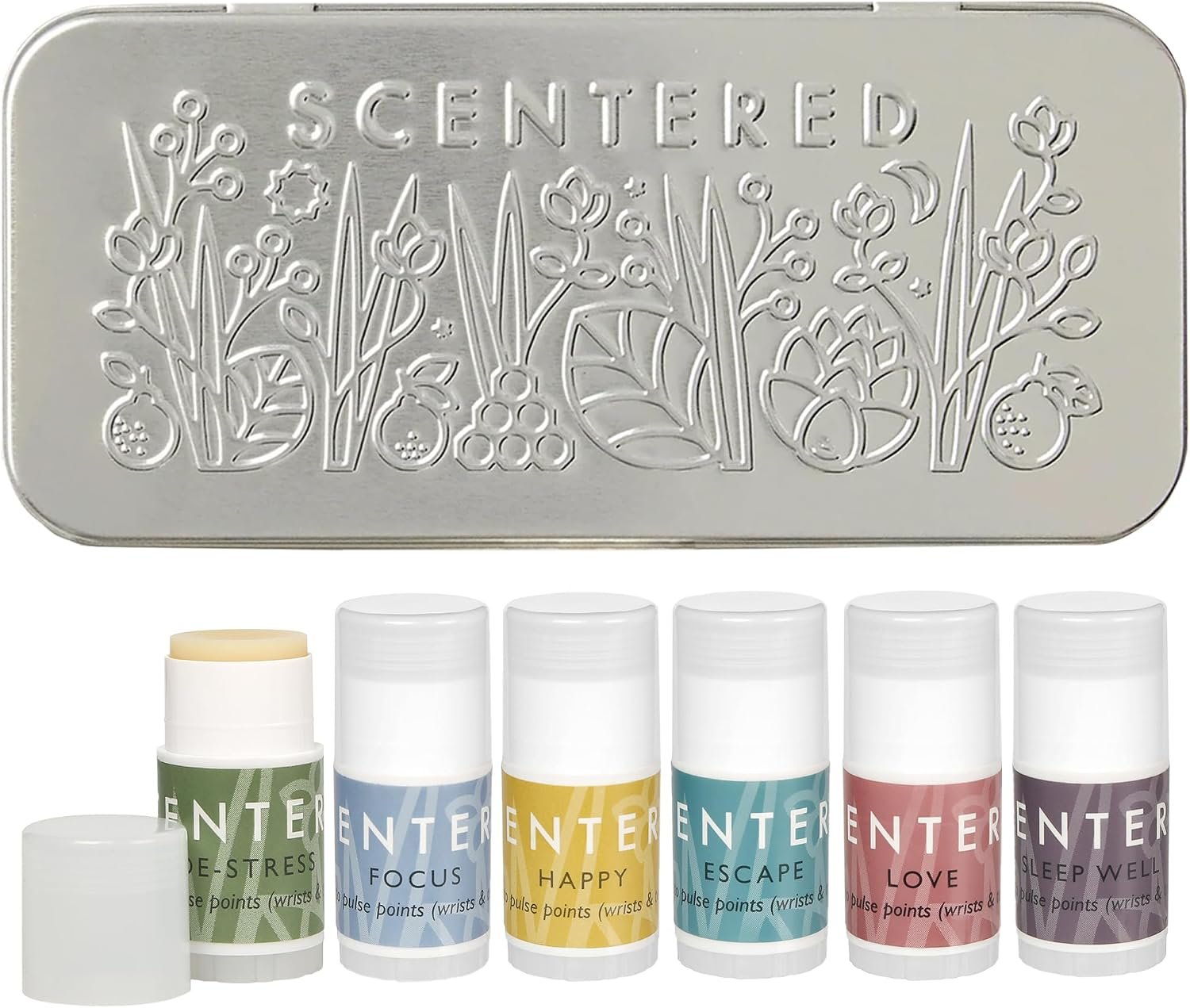 Scentered Aromatherapy Gift Set, Mini Roll On Essential Oil Balms for Sleep, Focus, Stress-Relief, Calm, Mood Boost – Set of 6 Premium Blends – Aromatherapy Gifts for Women