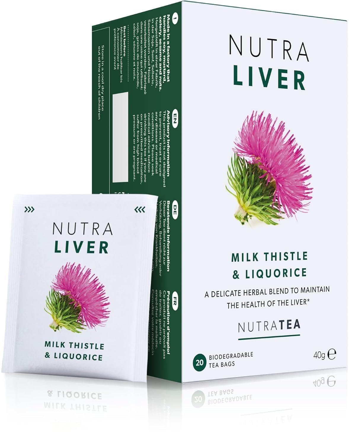NUTRALIVER – Detox Tea for Liver Cleansing and Support – With Milk Thistle, Turmeric & Fennel – 20 Tea Bags – Herbal Tea by Nutra Tea