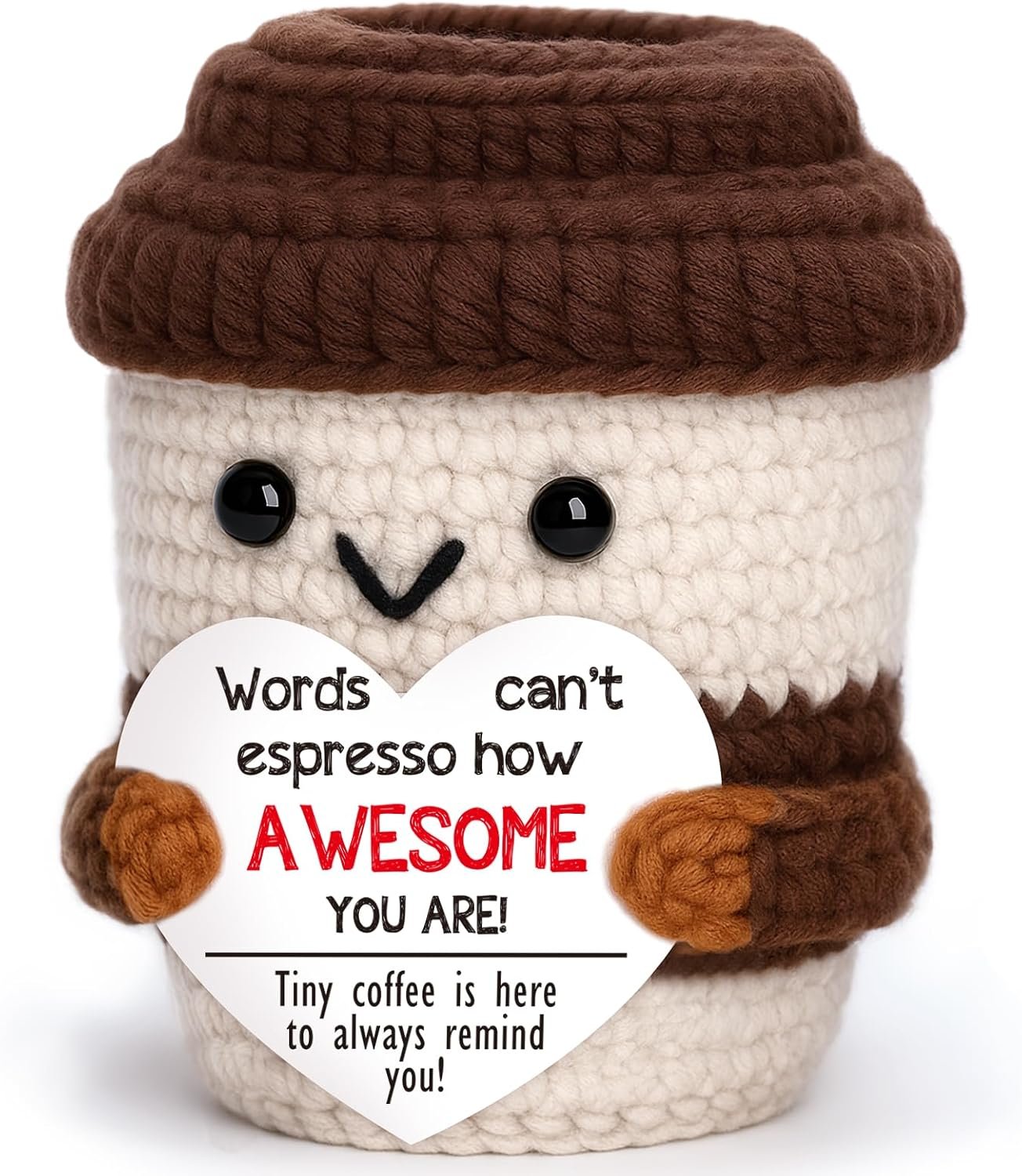 OCCdesign Mini Birthday Inspirational Gifts for Women Men Cheer Up Support Handmade Crochet Coffee Gift for Coworkers Friend Teachers Nurses Stress Relief Mental Health Self Care Office Gift