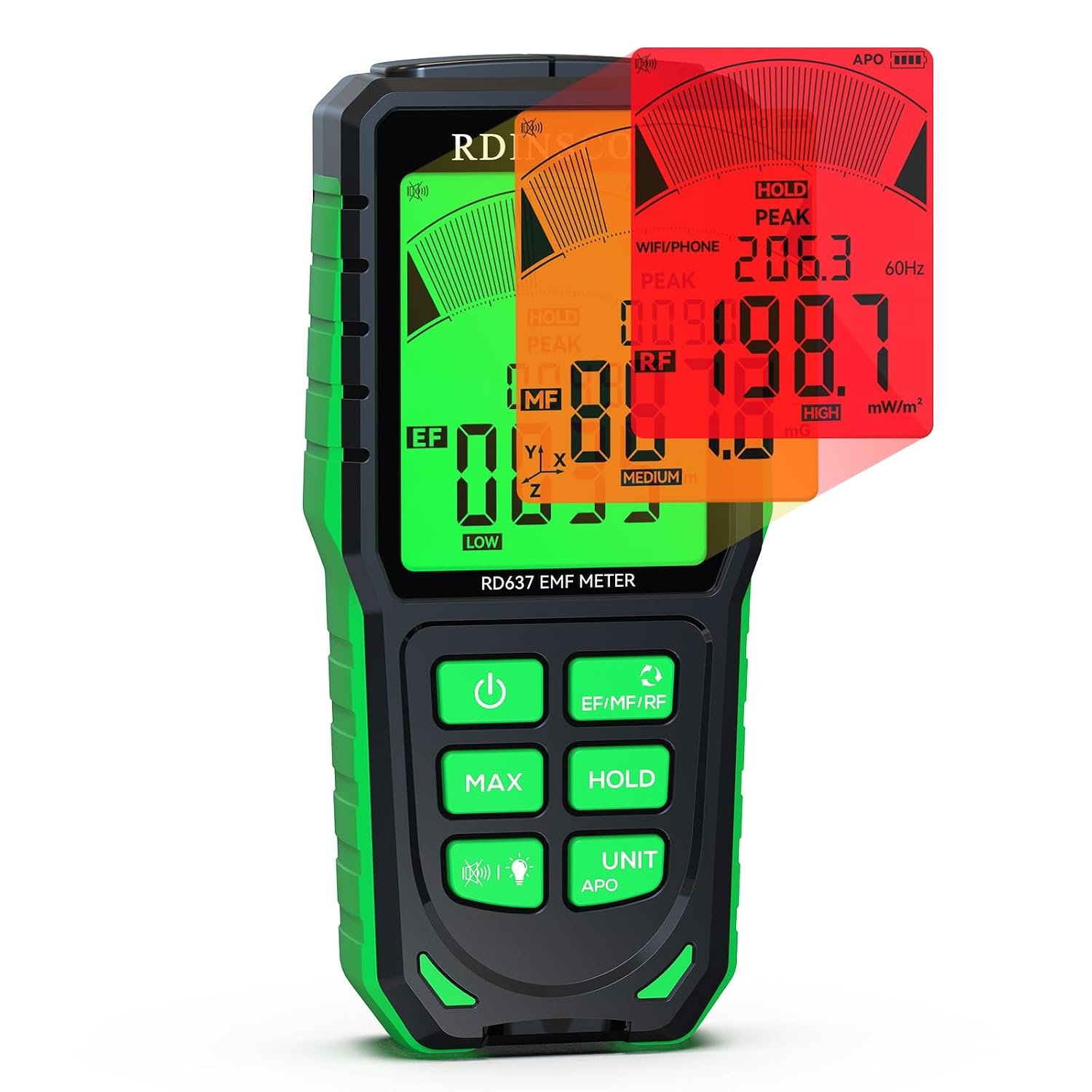 RDINSCOS EMF Detector, Detects All 3 Types of Electromagnetic Radiation | For 5G, WiFi and Smart Meters, EMF Reader for Ghost Hunting