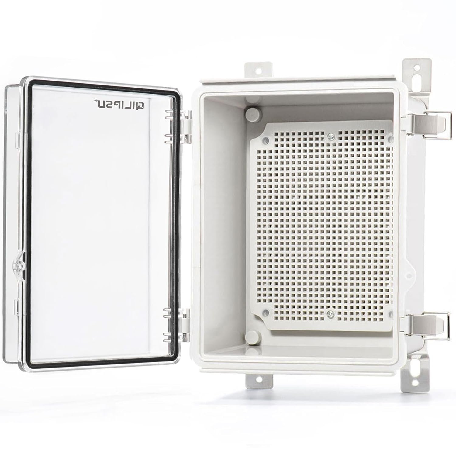 QILIPSU Outdoor WiFi Enclosure, 8.6″x6.7″x4.3″ Waterproof Electrical Junction Box, Clear Plastic Hinged Cover IP67 Weatherproof for Solar Projects Network Router Led Control