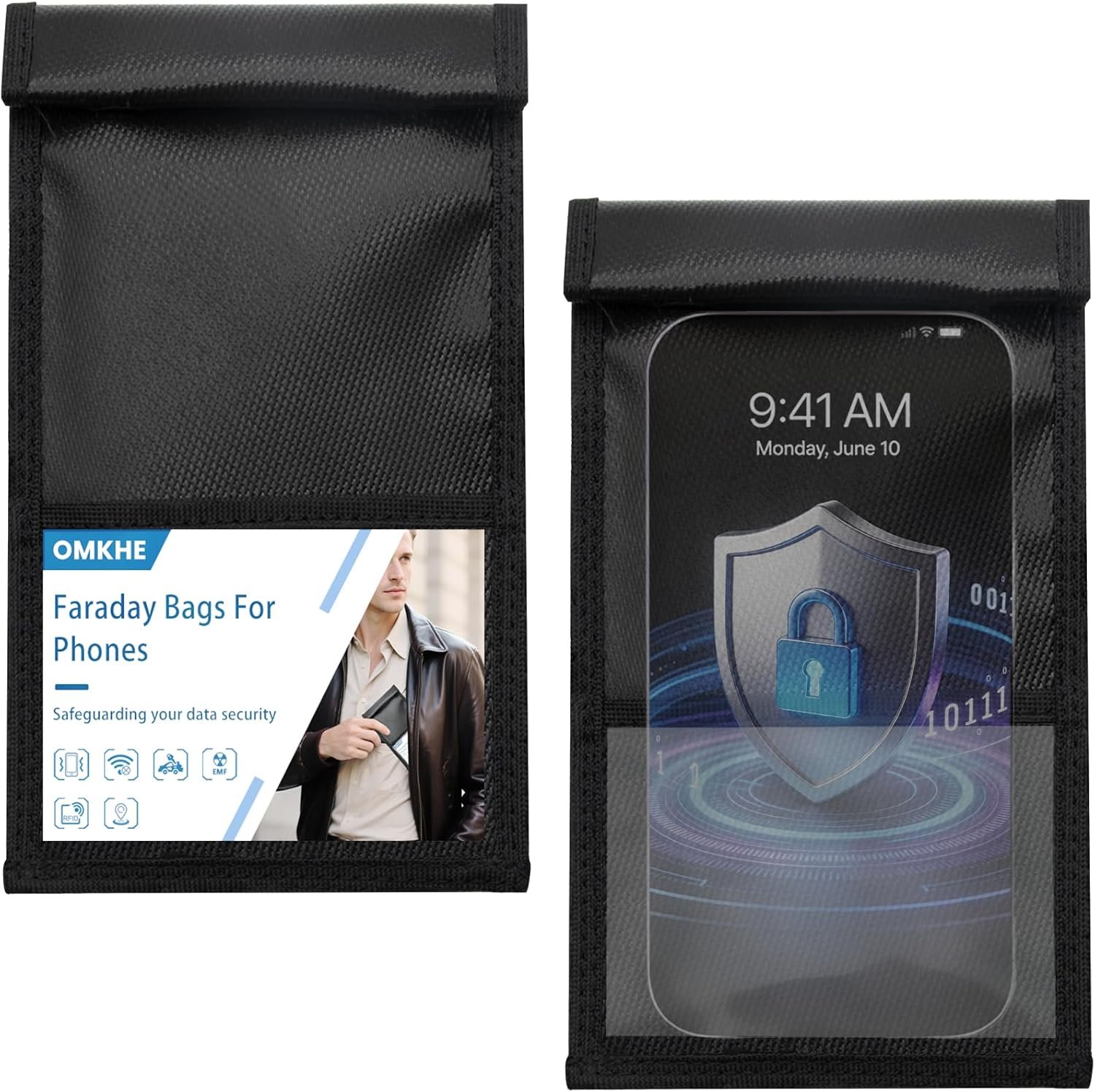2 Pack Military Grade Faraday Bags for Smartphones | Signal Blocking; Magnetic Closure; Personal card slot; Anti-Tracking Anti-Hacking