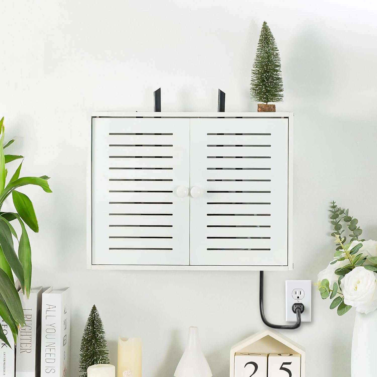 Noviko Wifi Storage Box Wall Mount Wifi Router Box Hider Decorative Router Storage Box Modem Wall Mount (White, 16.5″W x 4.7″D x 12.6″H)