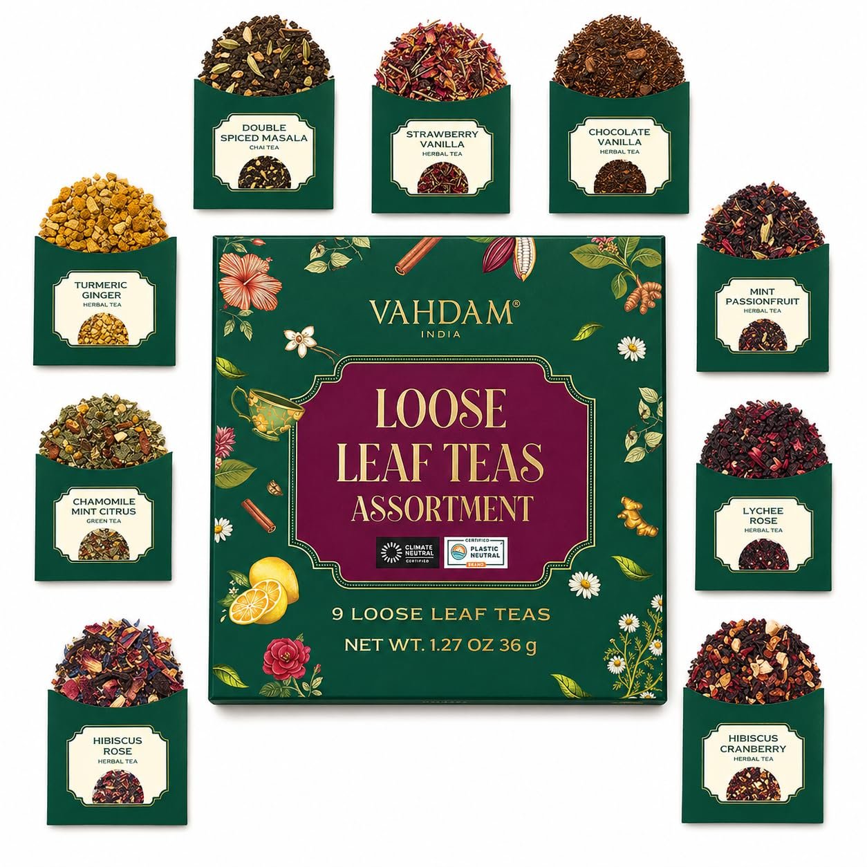 VAHDAM Top 9 Exotic Loose Leaf Tea Sampler (18+ cups) | Floral & Fruity Blends with Delicious Taste | Hot & Iced | Perfect for Gifting & Regular Consumption