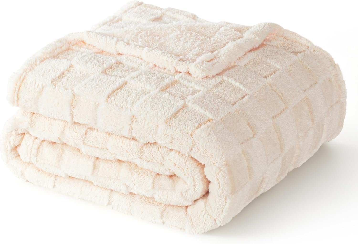 Exclusivo Mezcla Super Soft and Cozy Throw Blanket for Couch, 50″ x 60″ | Fleece Throw Blanket with Checkered Design,Lightweight and Breathable, Cute Fuzzy Throw for Home Decor, Ivory