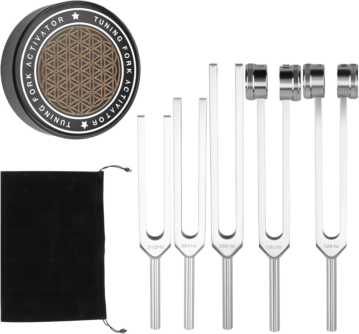Tuning Forks for Healing Set,Includes 128Hz, 136Hz, 256Hz, 384Hz,512Hz & Activator, Portable in Storage Pouch – Medical Grade Sound Healing Instruments for Chakra, Yoga, and Meditation