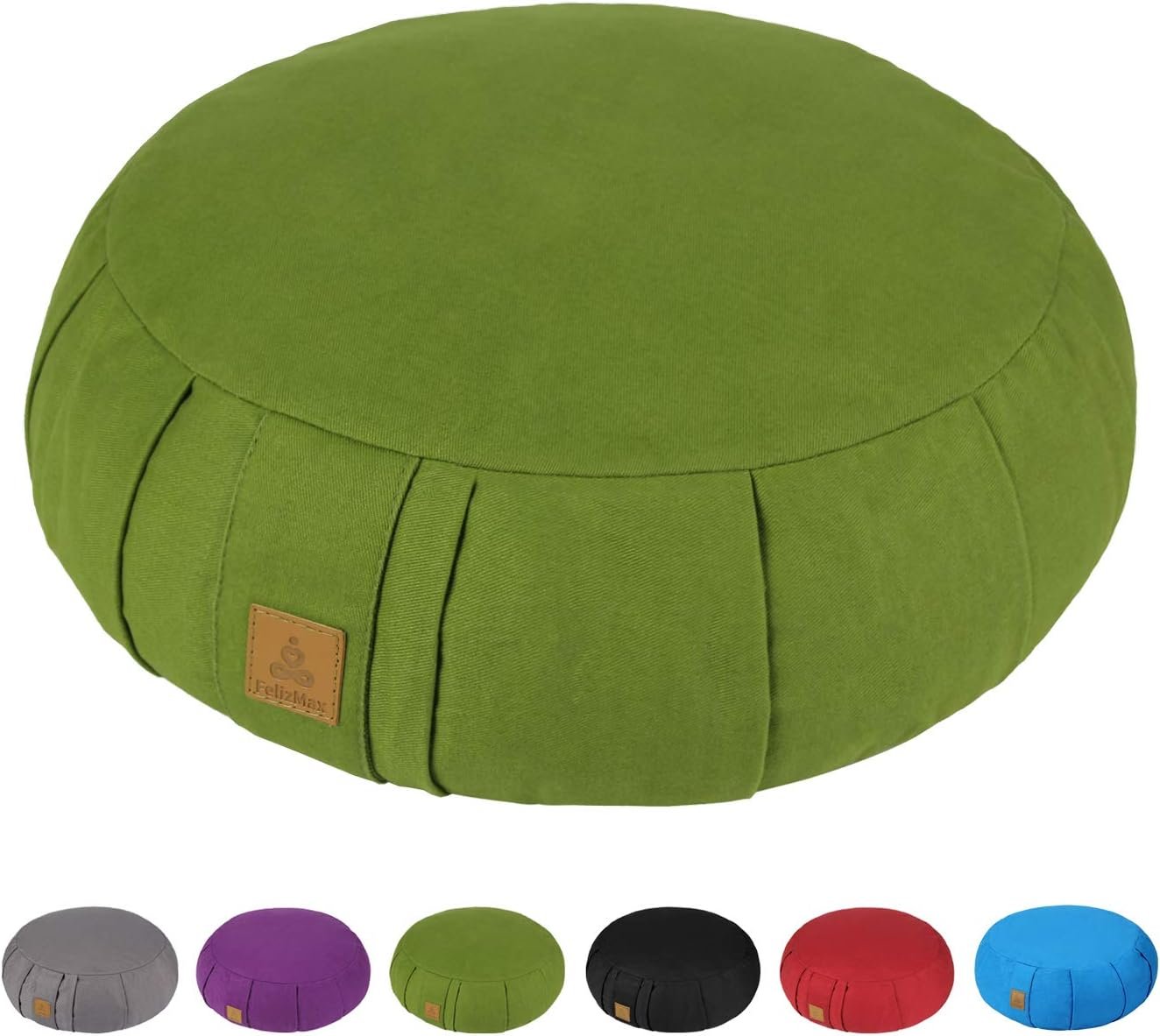 Round Zafu Meditation Cushion, D=15″ H=5.5″ Zabuton Meditation Pillow, Yoga Bolster/Pillow, Floor seat, Zippered Organic Cotton Cover, Natural Buckwheat, Kneeling Pillow